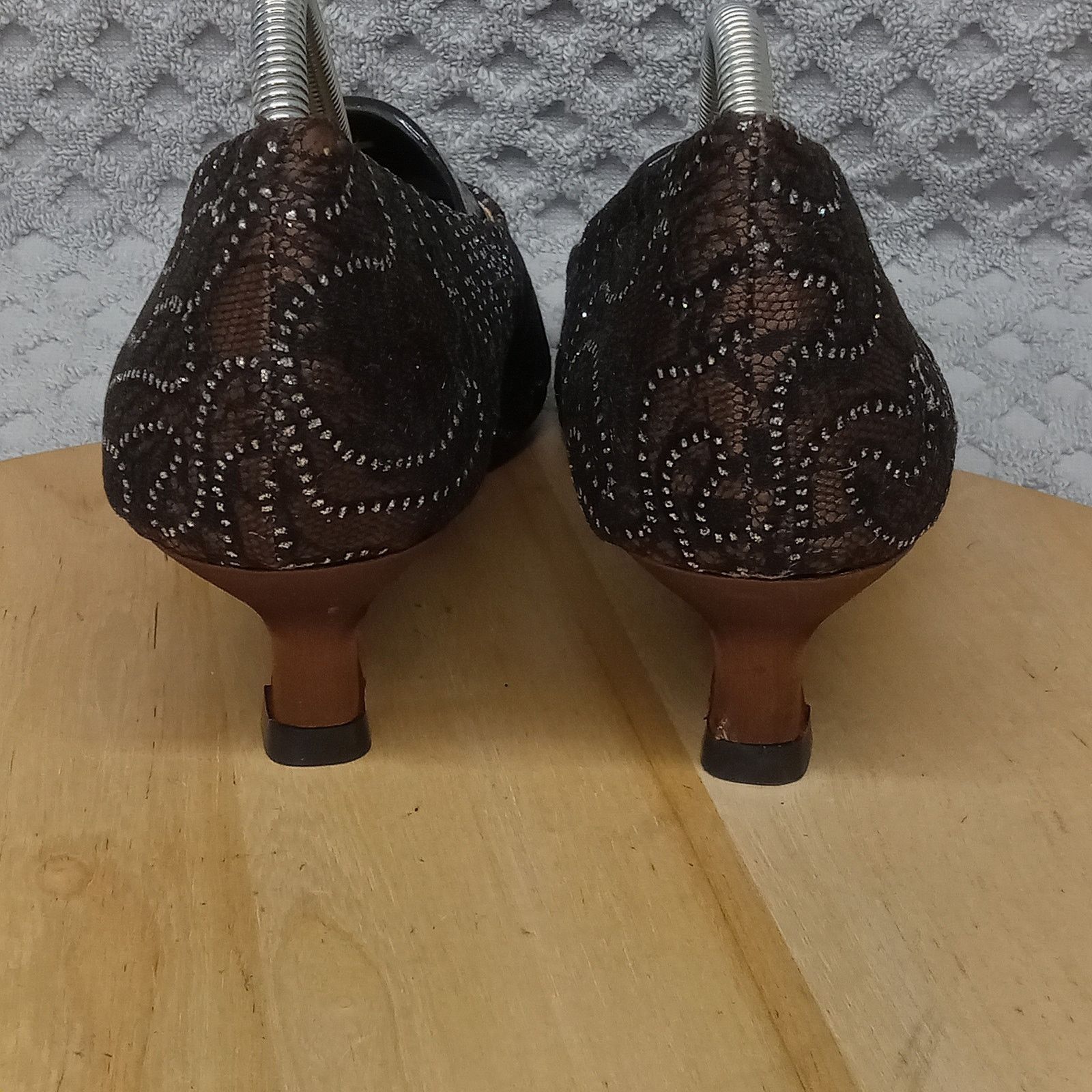 & Other Stories Vintage EY Couture Pump Heels 7.5M Brown Lace Size US 7.5 / IT 37.5 - 4 Thumbnail