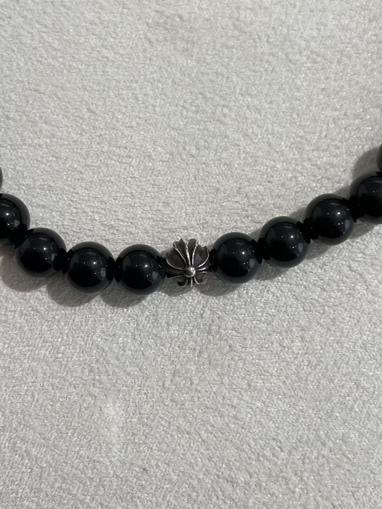 Chrome Hearts Chrome Hearts 6mm Beaded Obsidian Silver Cross Ball Bracelet Size ONE SIZE - 8 Thumbnail