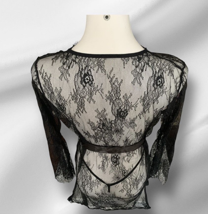 Designer NWT Long Sleeve Sheer Dress Robe Thong Set Black Size M / US 6-8 / IT 42-44 - 8 Thumbnail