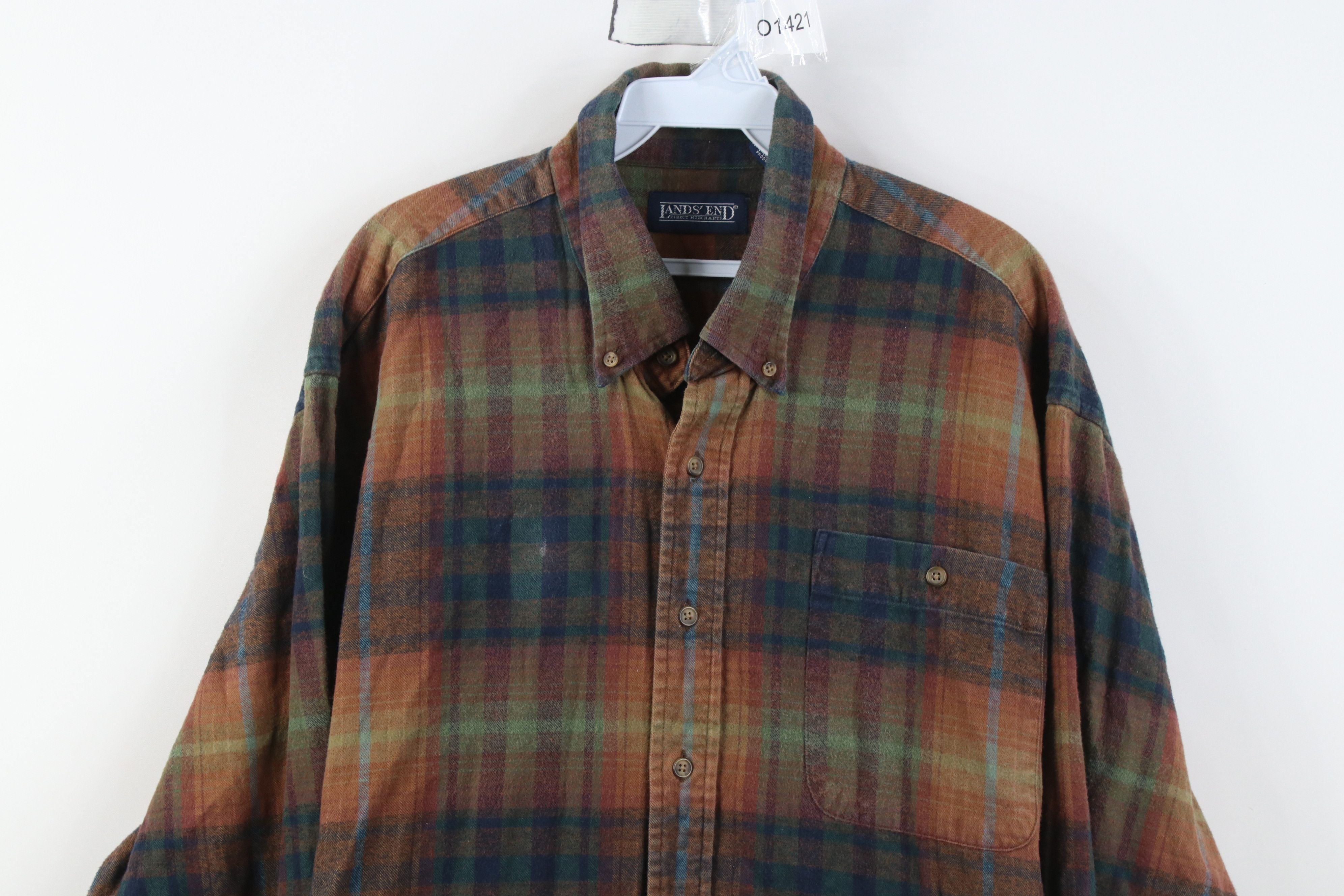 Lands' End Vintage 90s Lands End Flannel Collared Button Down Shirt Size US XL / EU 56 / 4 - 2 Thumbnail