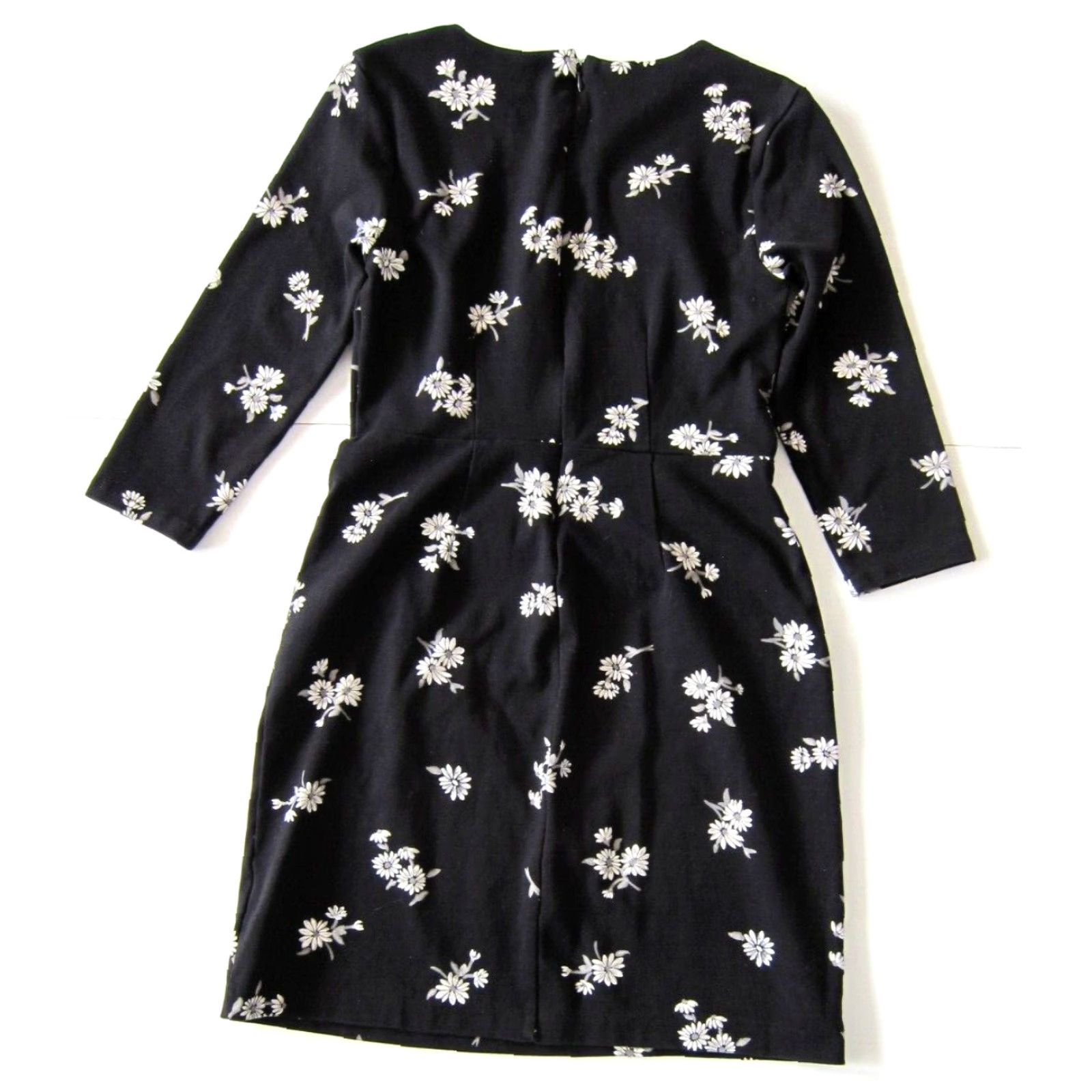 Old Navy Old Navy Black White Floral Cotton Stretch High Neck 3/4 Sleeve Empire Dress XS Size XS / US 0-2 / IT 36-38 - 2 Thumbnail