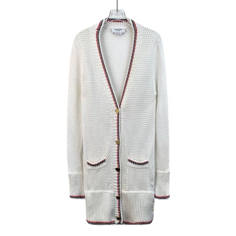 Thom Browne Thom Browne White Knit V-Neck Cardigan - dmc Size US M / EU 48-50 / 2 - 1 Thumbnail