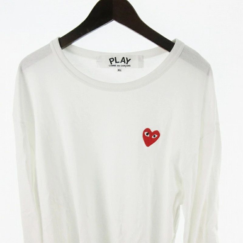 Comme des Garcons PLAY T-Shirts Long Sleeve Heart Patch Cotton Crewneck White Size US XL / EU 56 / 4 - 3 Thumbnail