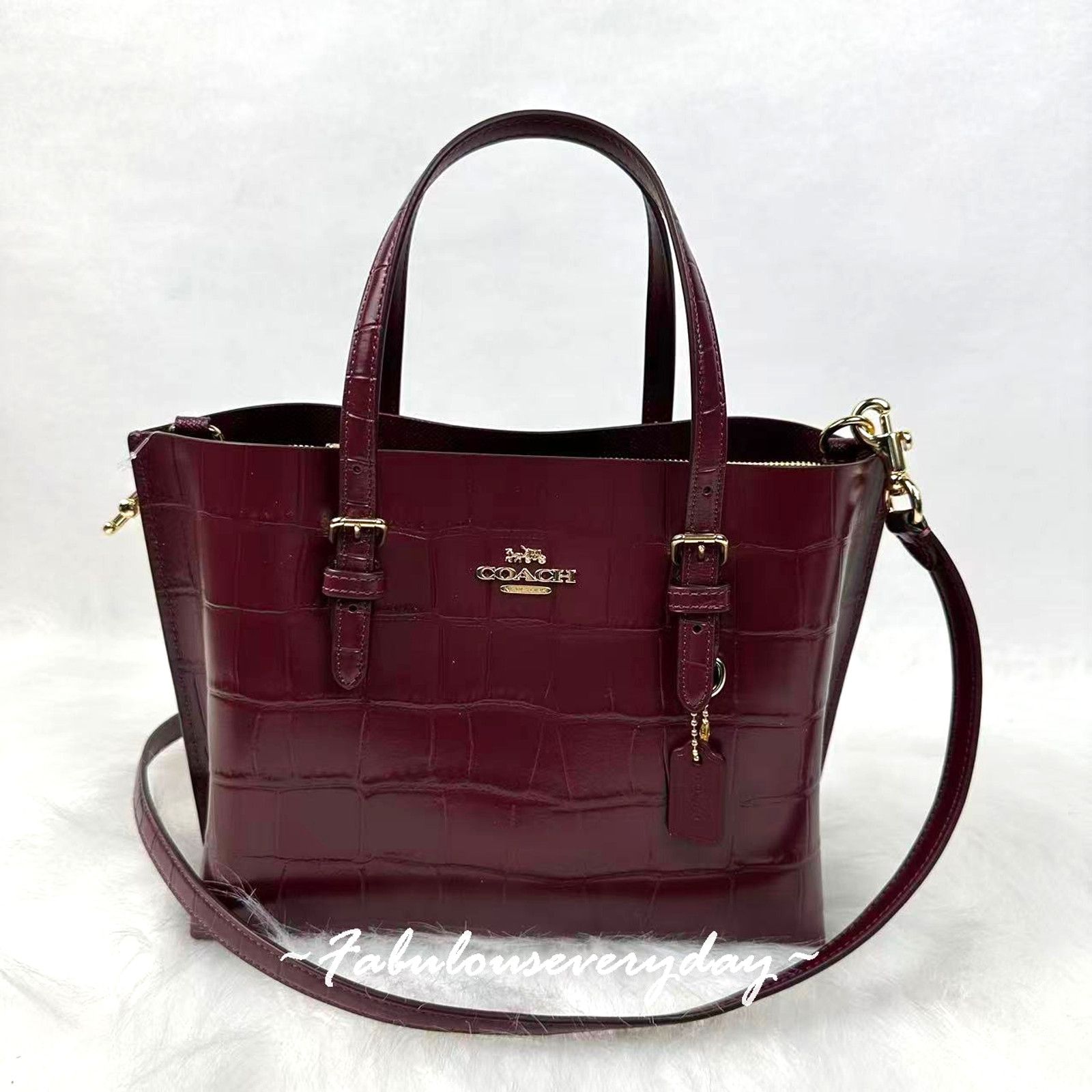 Coach Coach Mollie Tote Bag Crocodile-embossed Leather/Dark Wine Size ONE SIZE - 1 Thumbnail
