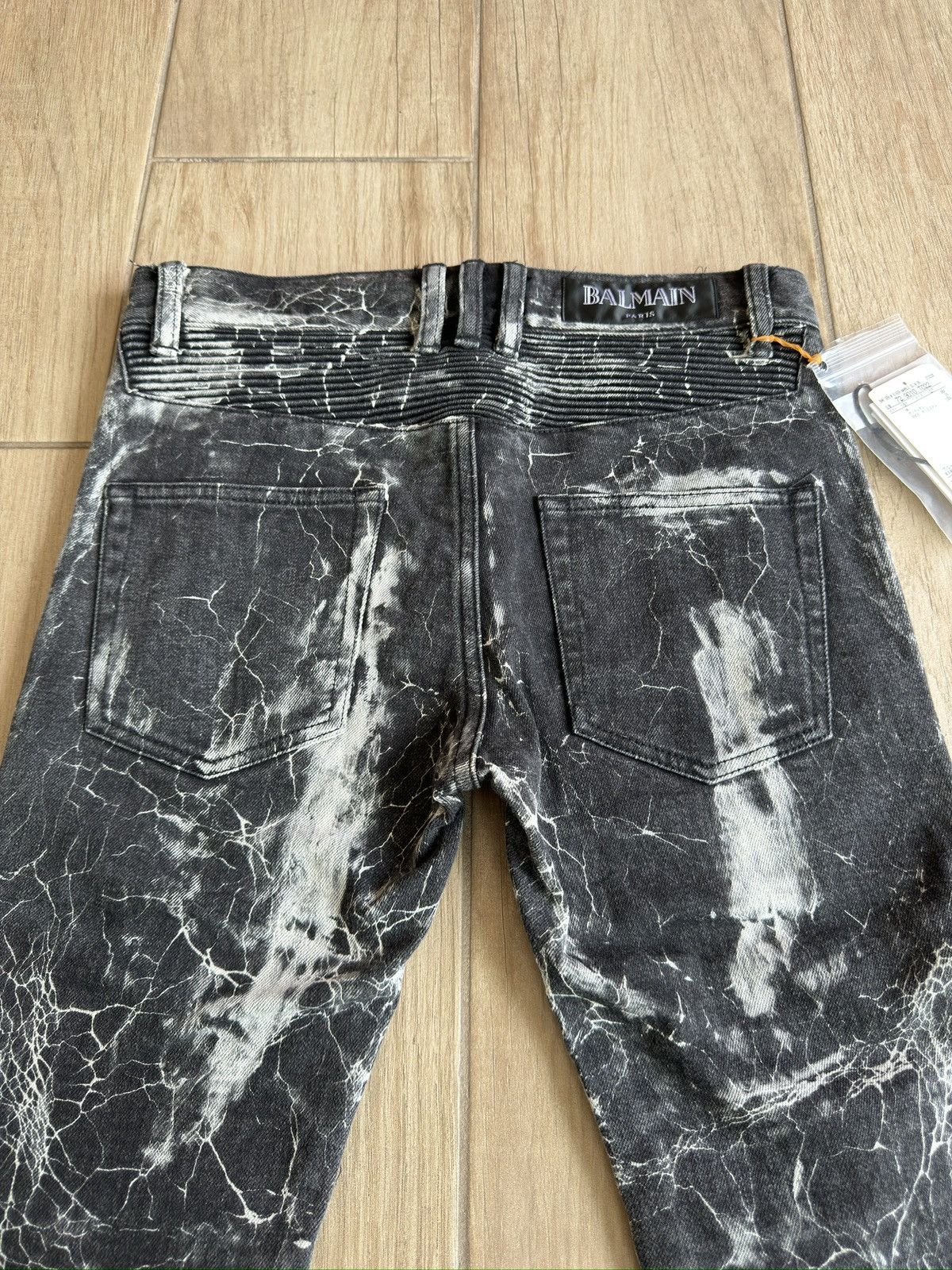 Batik Marble Print Slim Biker Denim Jeans