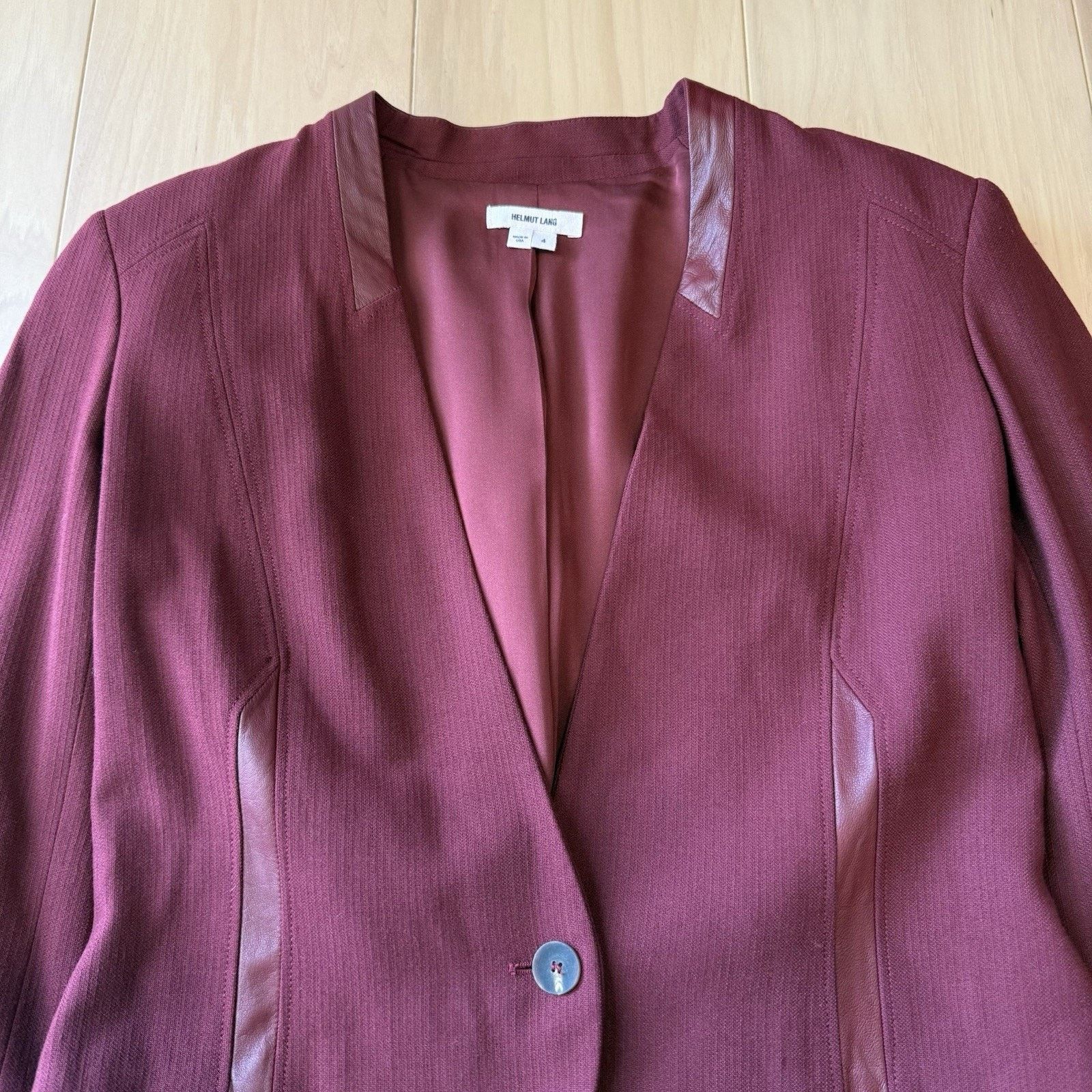 Helmut Lang Helmut Lang Blazer Women's 4 Maroon Designer V Neck Single Size S / US 4 / IT 40 - 3 Thumbnail
