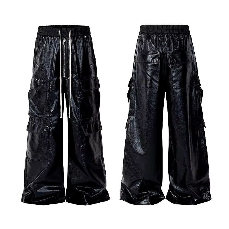 Japanese Brand × Vintage Elastic Waist Glossy Black Pu Leather RO Style Pants Size US 31 - 3 Thumbnail