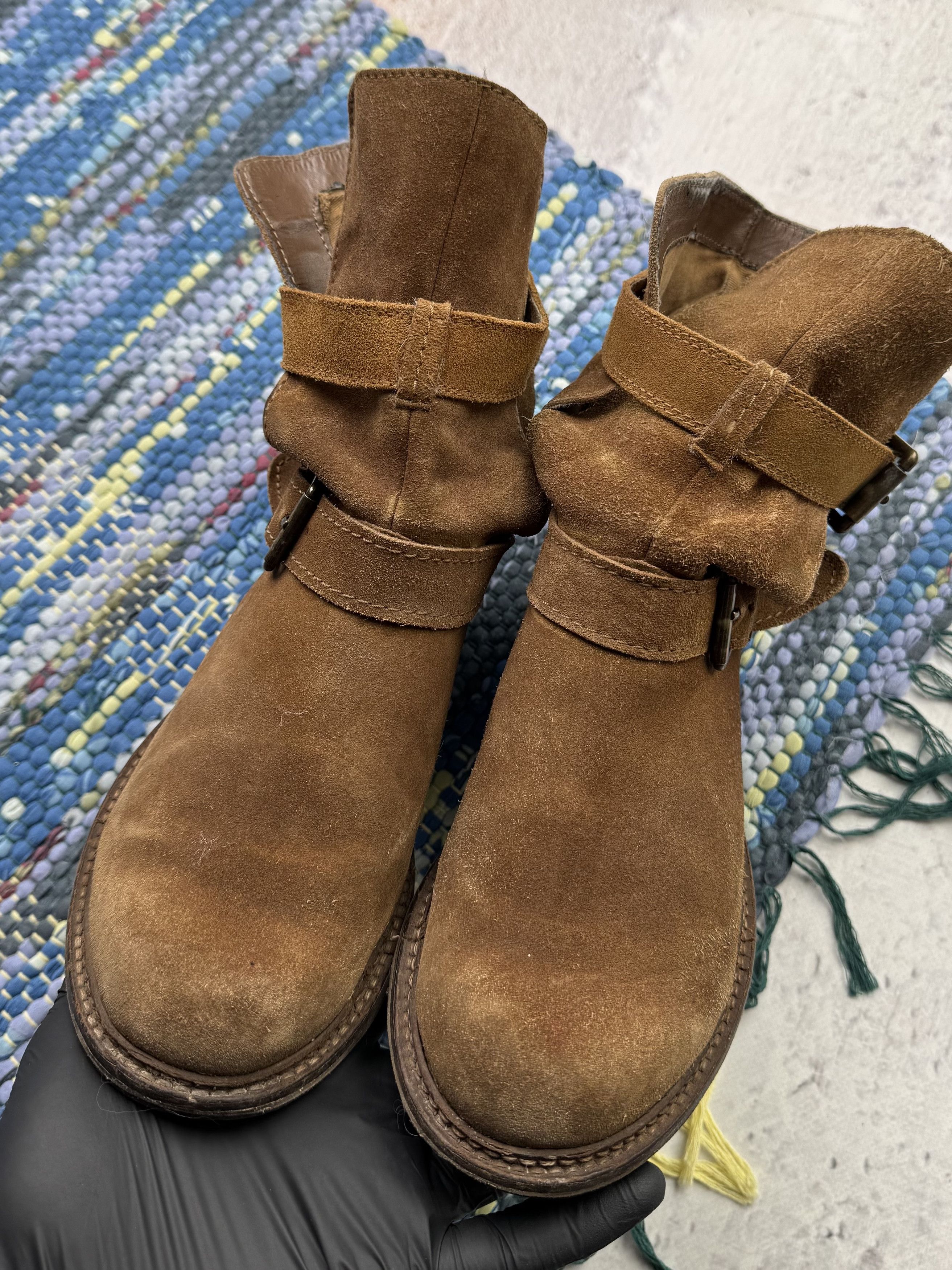 Japanese Brand Vintage Suede Thrashed Boots With Straps A659D14(394) Size US 7 / IT 37 - 11 Thumbnail