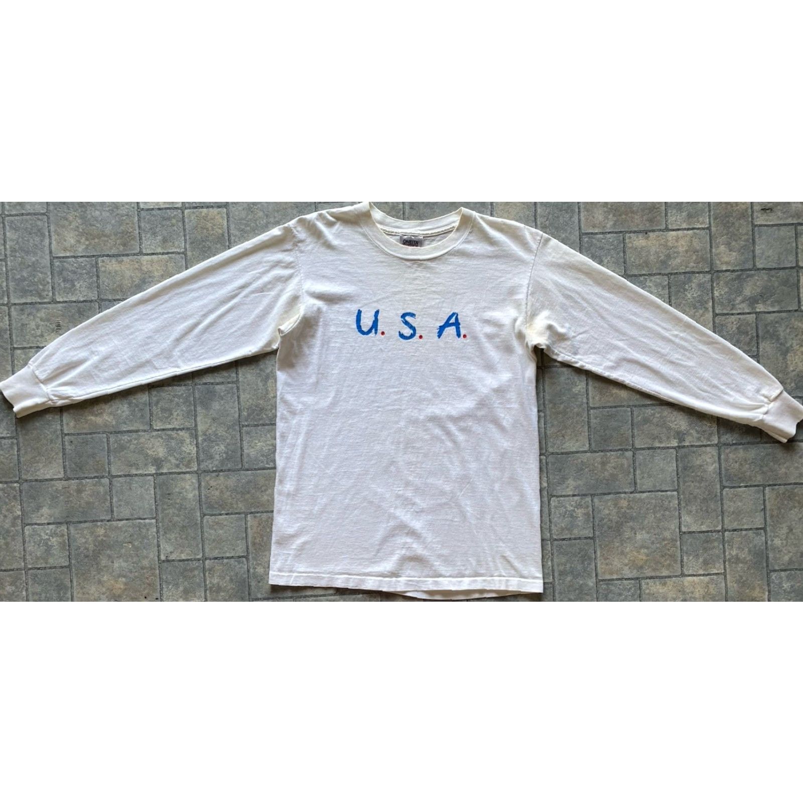 Vintage VINTAGE Oneita Long Sleeve Shirt USA Men’s Medium White Flaws Wear 90s shirt Mens Size US M / EU 48-50 / 2 - 2 Thumbnail