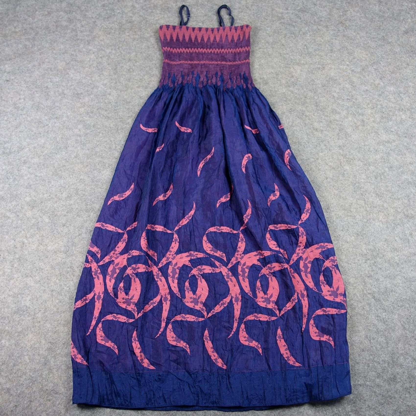Vintage VINTAGE Lapis Womens Dress Maxi Sundress Bohemian One Size Blue Pink Smocked Square Neck Sleeveless Size ONE SIZE - 2 Thumbnail