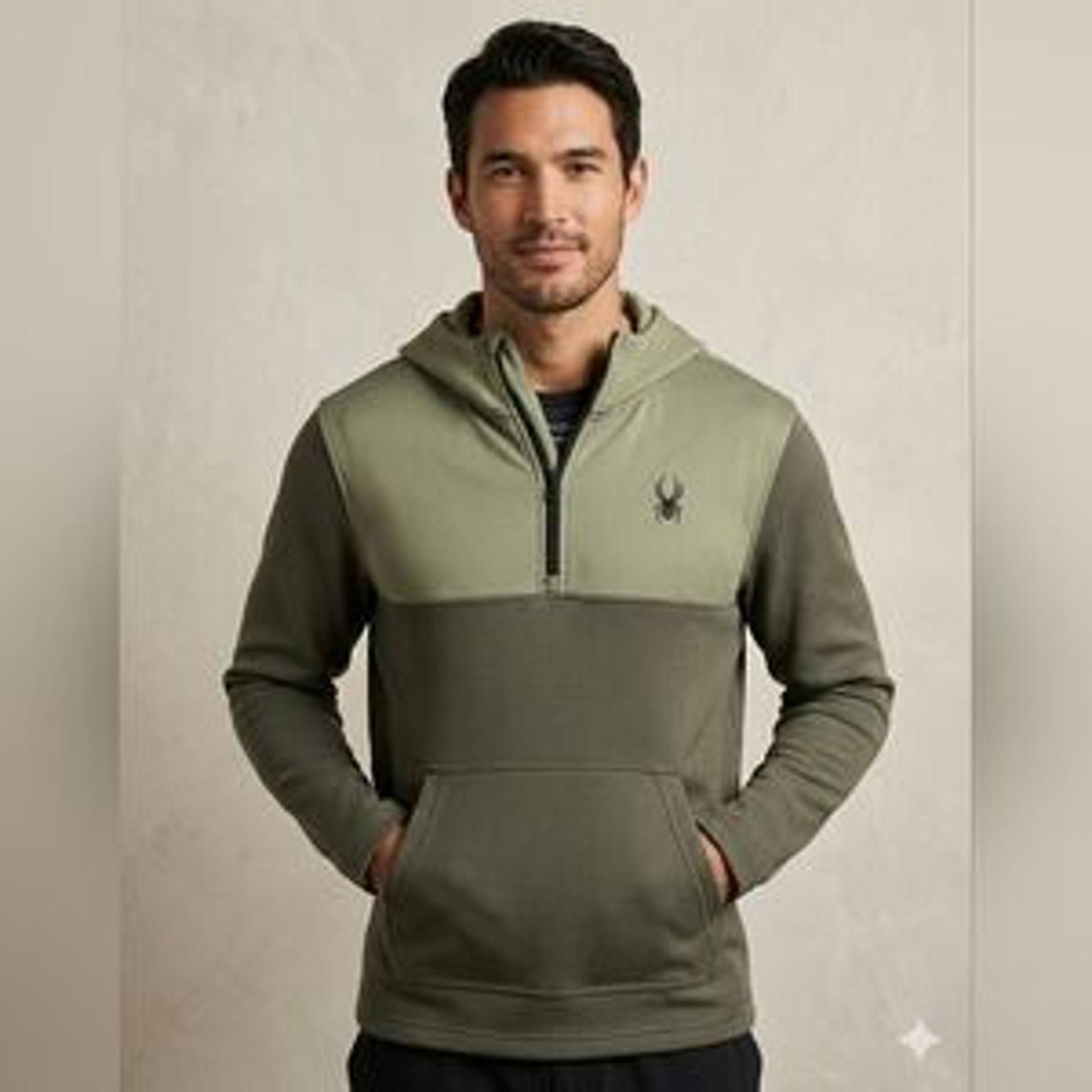 Spyder Spyder Men's Ray 1/4 Zip Pullover Hoodie - Medium -Olive Grn Size US M / EU 48-50 / 2 - 1 Thumbnail
