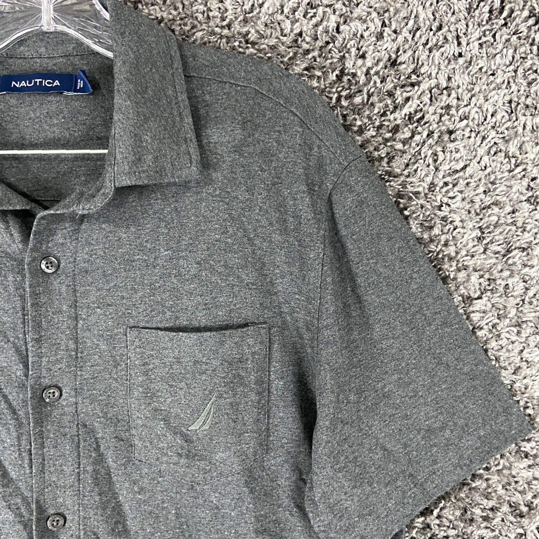 Nautica Nautica Button-Up Shirt Men Short Sleeve Gray Adult Medium M Regular Size Size US 31 - 4 Thumbnail