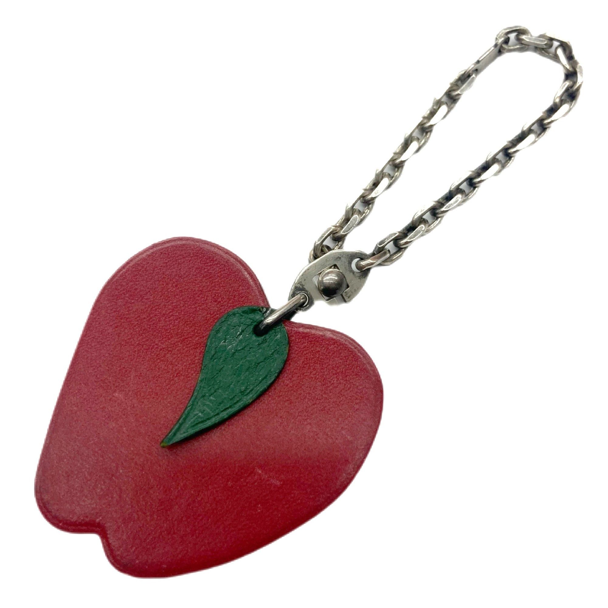 image of Hermes Fruit Keychain Ring Bag Charm Ladies Men's Red Apple Motif in Green