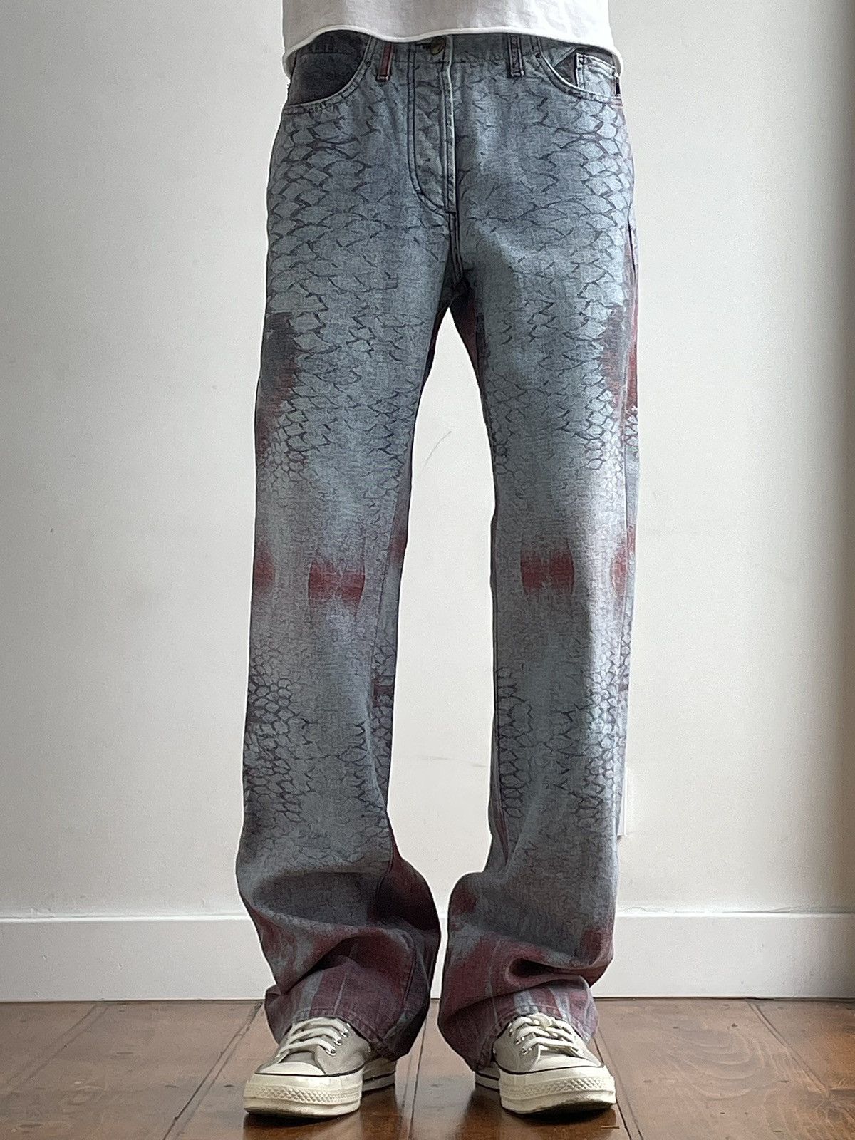 image of Just Cavalli 2000’S Python Print Flared Denim Jeans in Blue, Men's (Size 30)