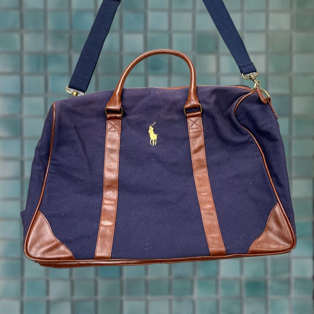 Ralph Lauren VTG Ralph Lauren Polo Bag Large Blue Canvas Duffle Travel Leather Trim Weekender Bag Size US L / EU 52-54 / 3 - 1 Thumbnail