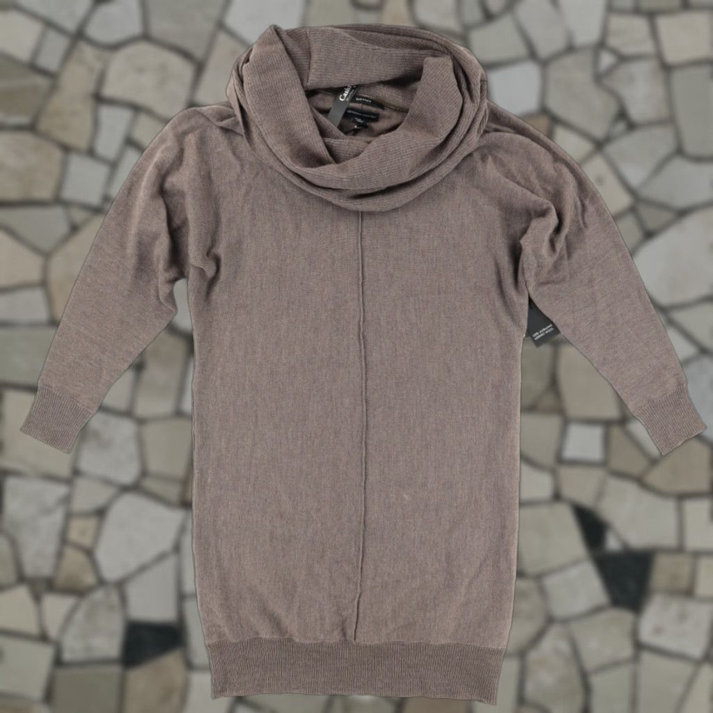Vintage Tahari Merino Wool Cowl Neck Sweater Dress Brown Women's XS Shirt Dress Size XS / US 0-2 / IT 36-38 - 1 Thumbnail