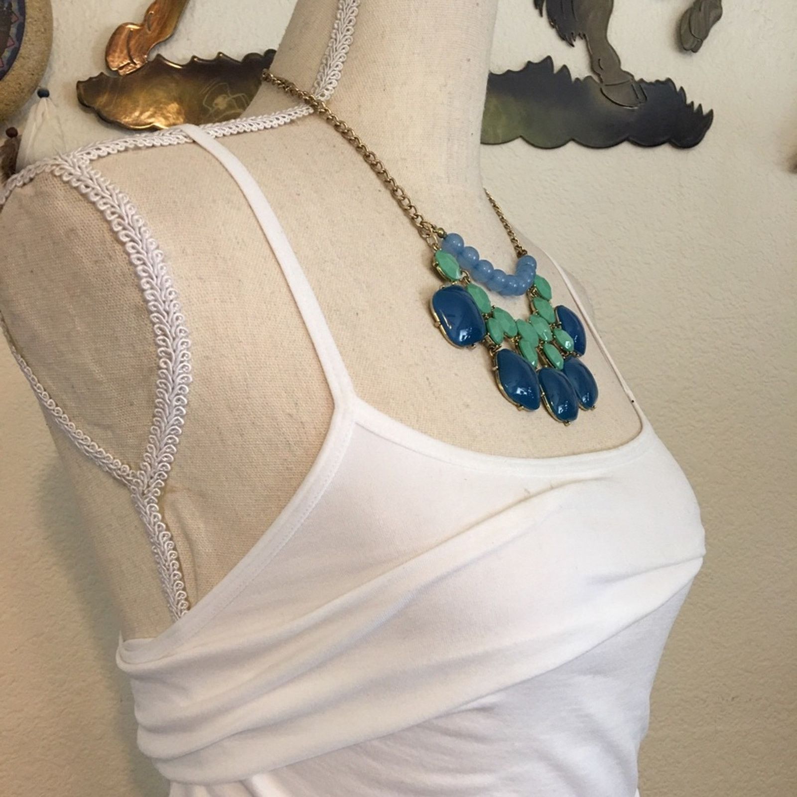 Jewelry Blue and mint tone gold chain link necklace Size ONE SIZE - 2 Thumbnail