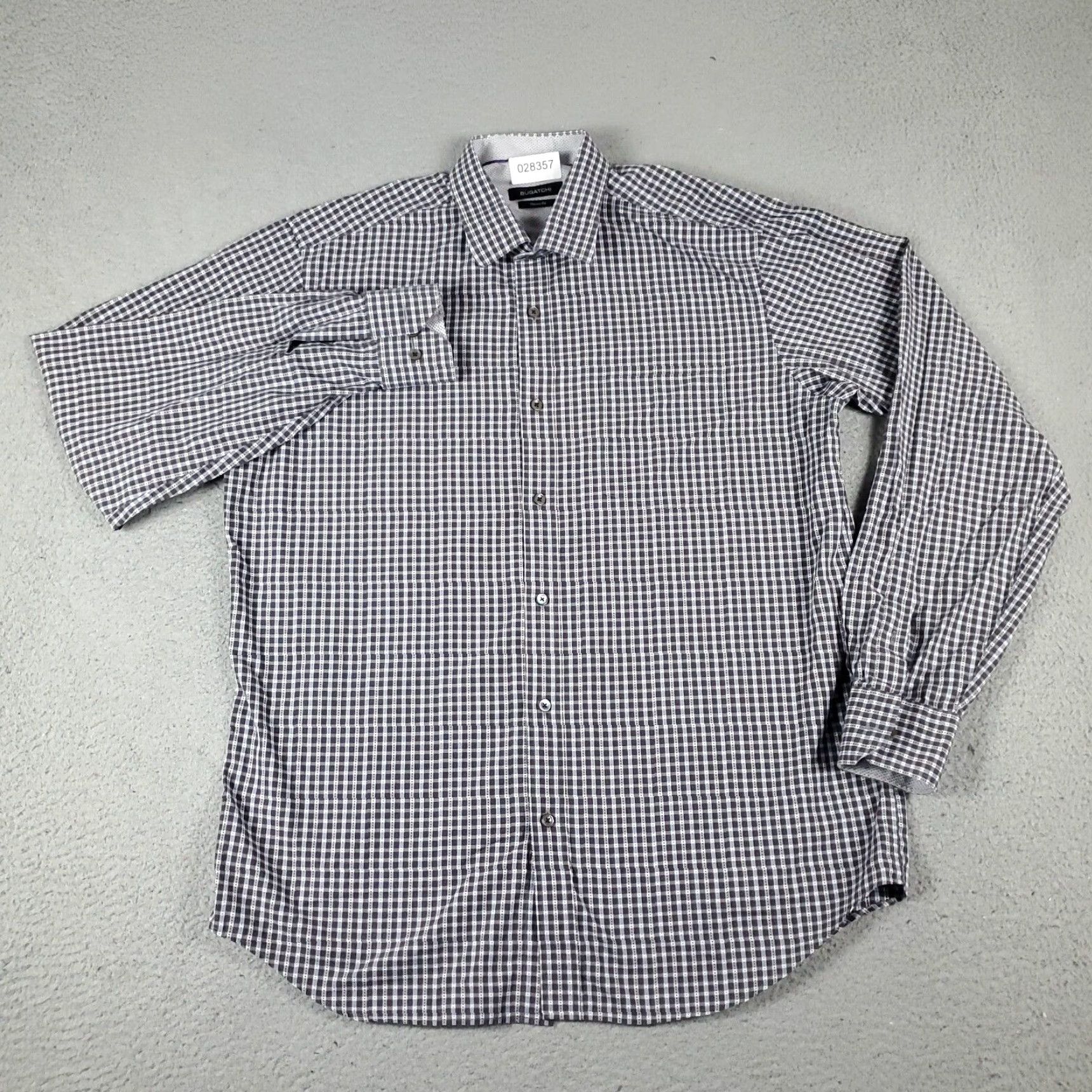 BUGATCHI Bugatchi Uomo Shirt Mens XL Gray Plaid Button-Up Long Sleeve Cotton Classic Fit Size US XL / EU 56 / 4 - 2 Thumbnail