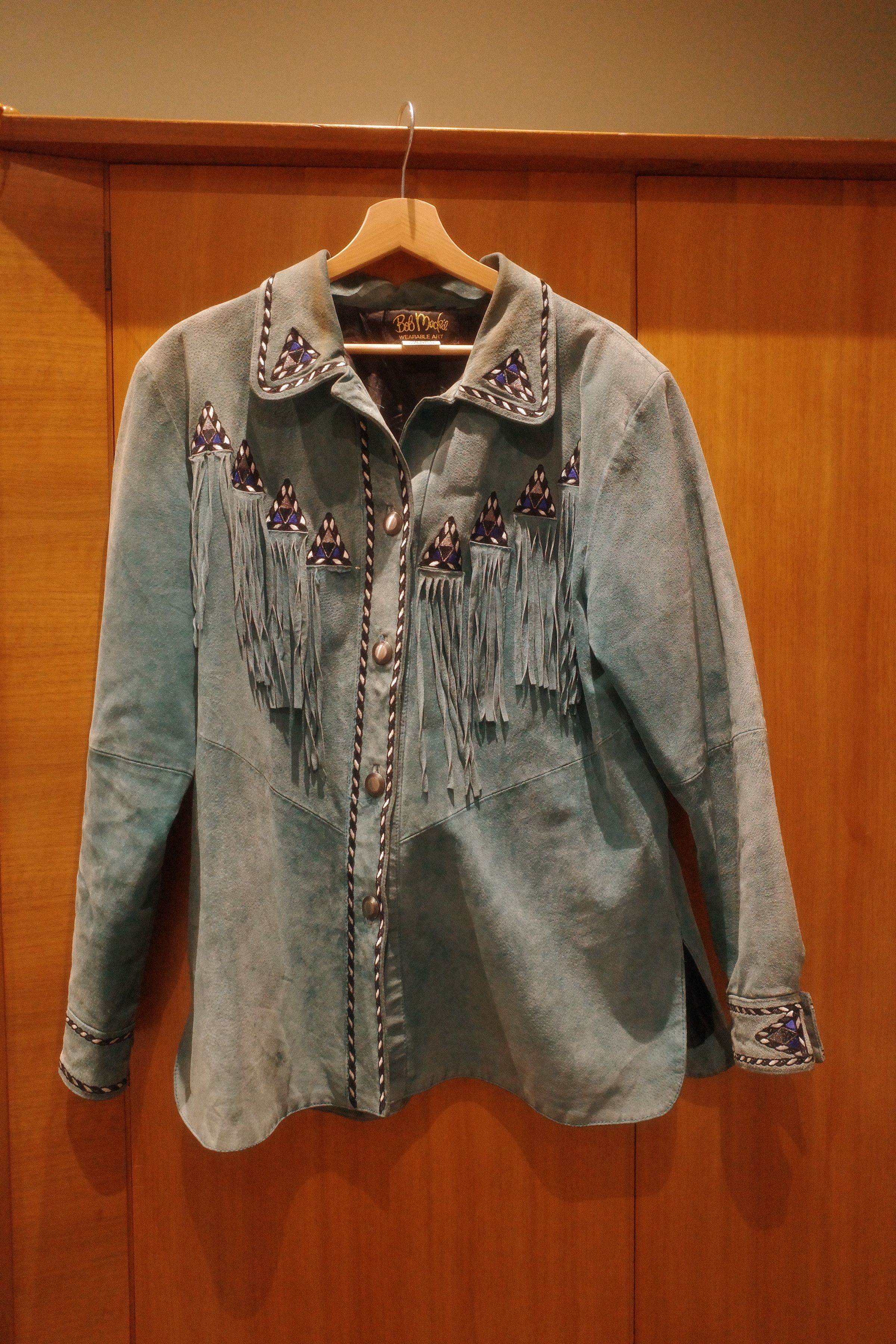 Other Turquoise Suede Tassled Jacket - Vintage Size US M / EU 48-50 / 2 - 1 Thumbnail