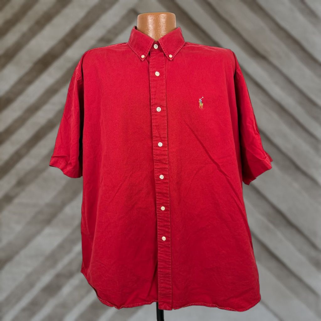 Ralph Lauren VINTAGE Ralph Lauren Blake Shirt XL Oversized Button-Up Red Cotton Twill 90s Preppy Mens Size US XL / EU 56 / 4 - 1 Thumbnail