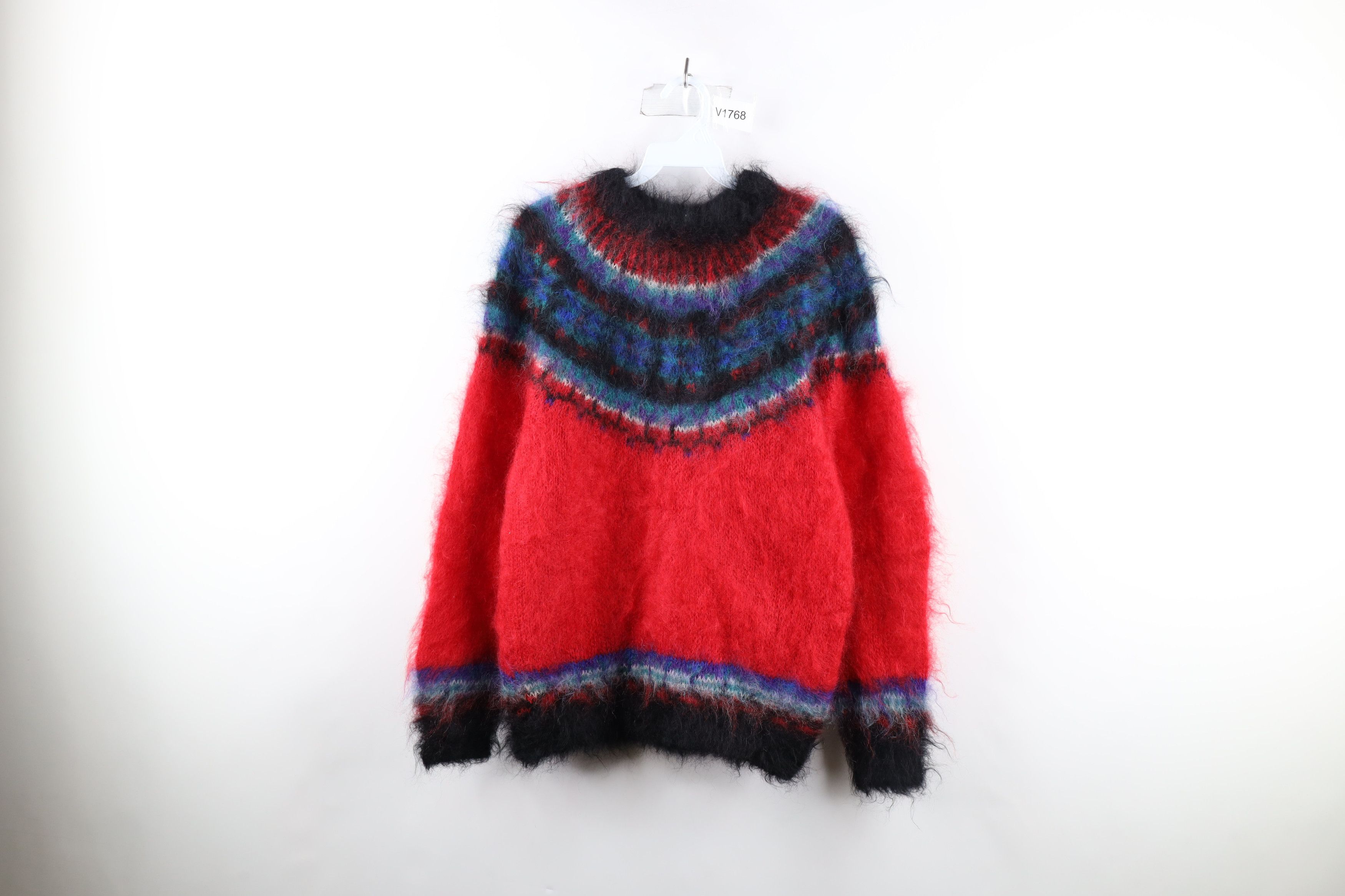 image of Vintage 90's Streetwear Fair Isle Fuzzy Shag Mohair Sweater, Women's (Size Small)