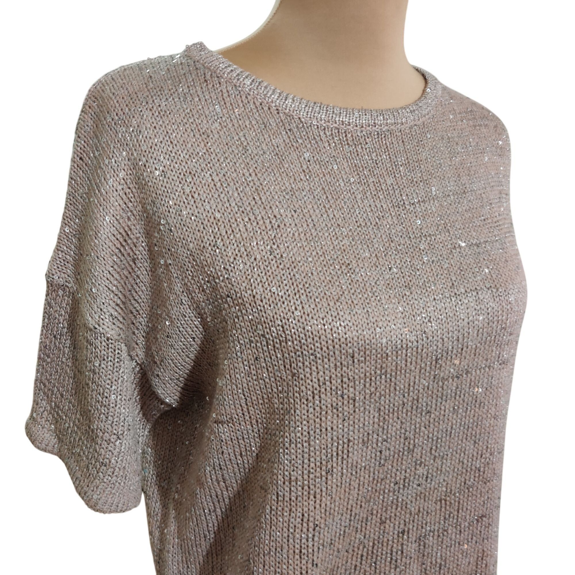 Other WD NY Womens Sweater Knit Top Short Sleeve Sequin Sparkly Me Size M / US 6-8 / IT 42-44 - 2 Thumbnail