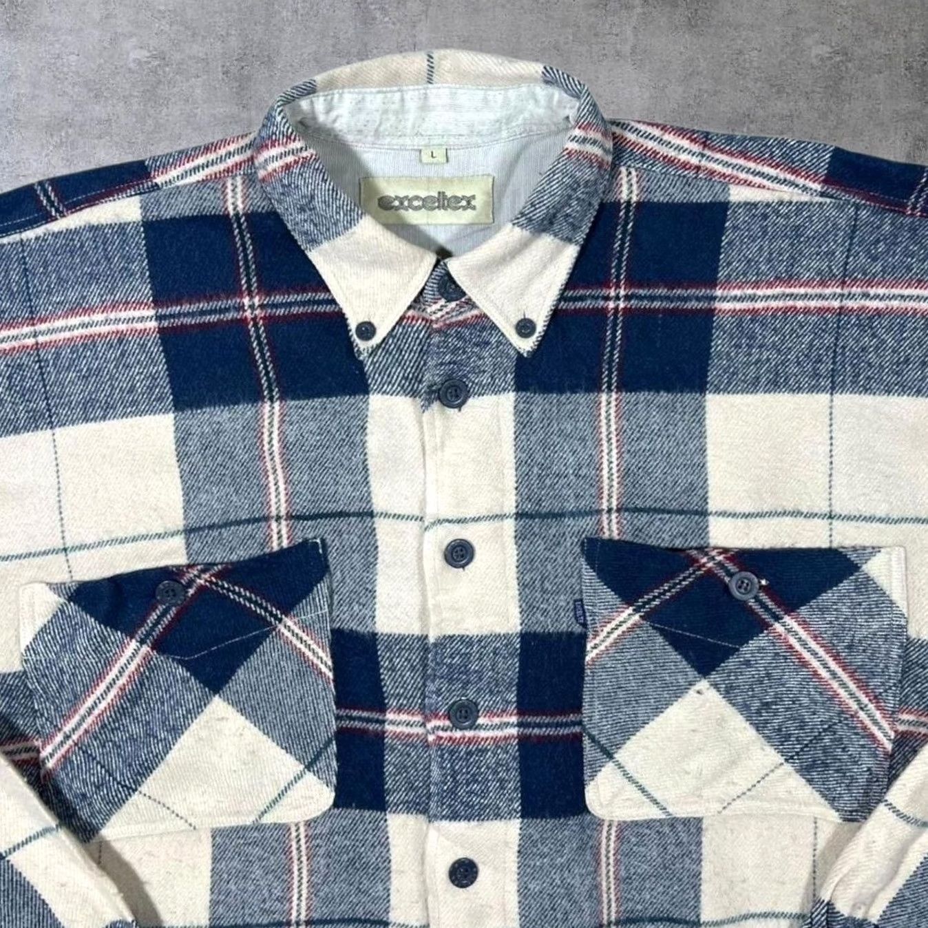 Vintage VINTAGE Exceltex Blue White Red Plaid Check Long Sleeve Flannel Shirt L Mens XL Large Regular Button-Up Shirt Size US L / EU 52-54 / 3 - 3 Thumbnail