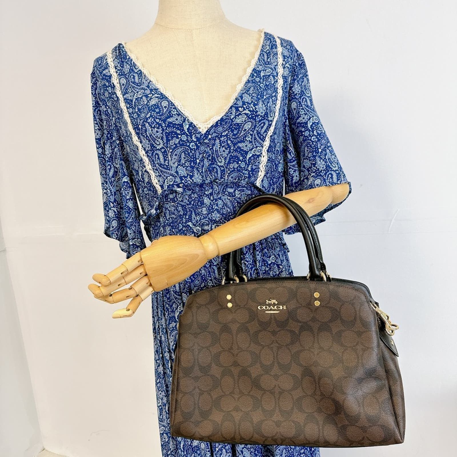 image of Coach 91495 Lillie Carryall In Signature Canvas In Brown Bla in Black, Women's