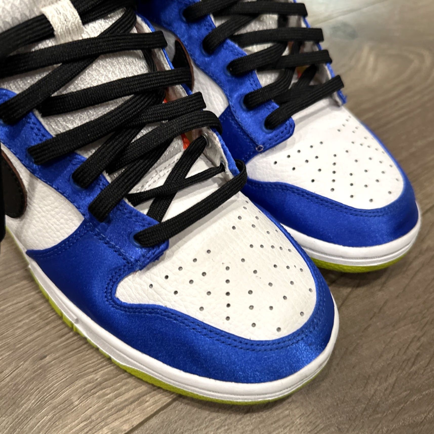 NIKE DUNK HIGH Satin Blue Atomic Green High Top Women's Size 7 Colorblock Athletic Sneaker Limited Edition
