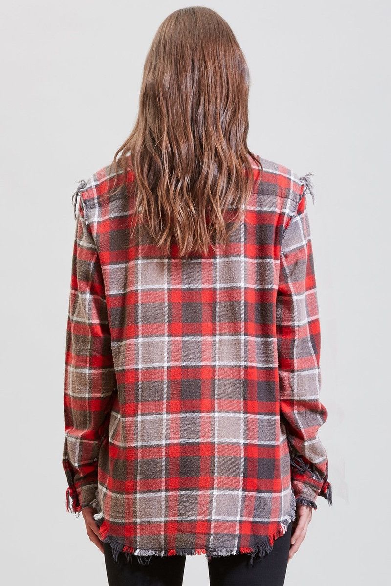 R13 Shredded seam Shirt red grey plaid medium Size M / US 6-8 / IT 42-44 - 6 Thumbnail
