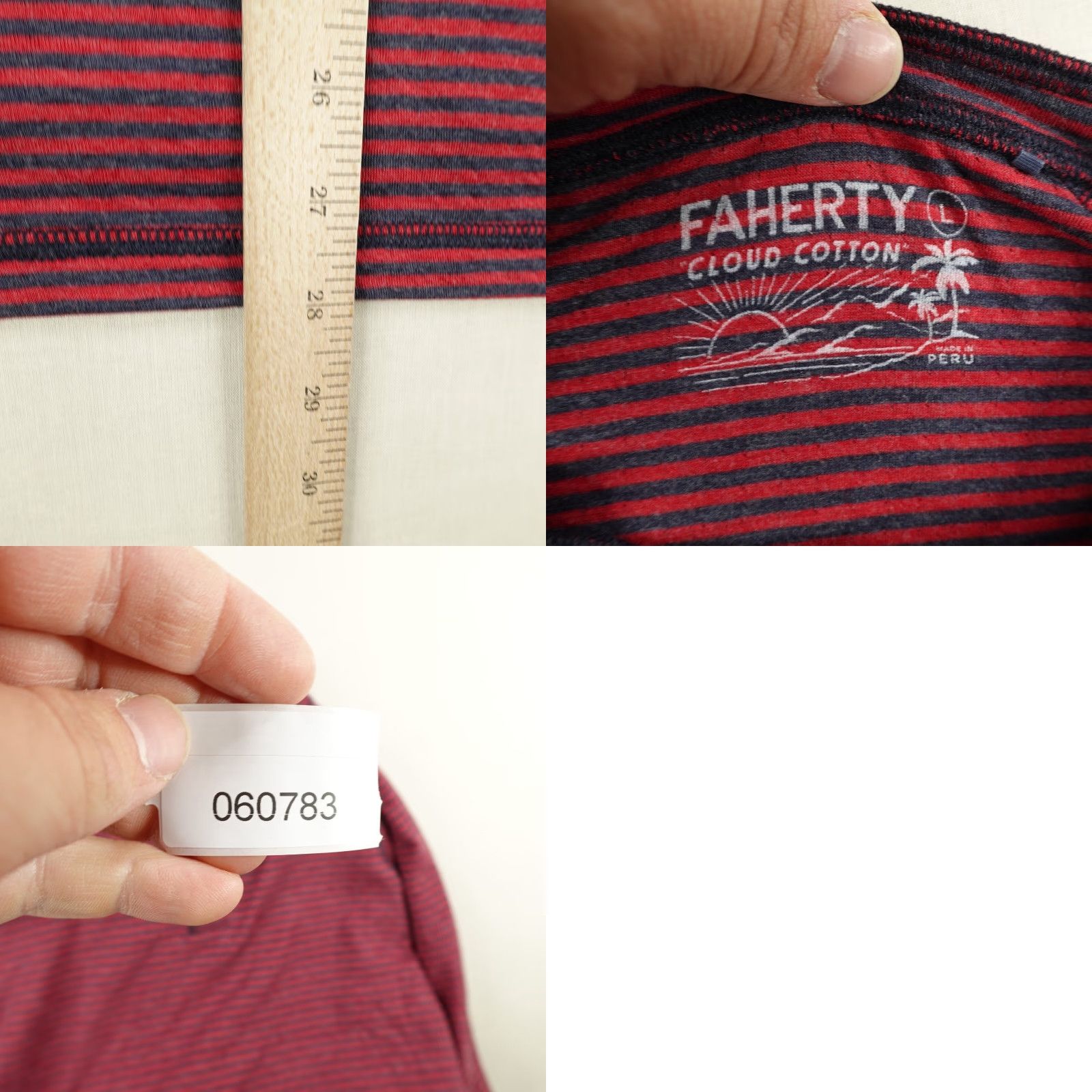 Faherty Faherty Shirt Mens Large Red Stripes Cumberland Cloud Henley Raglan Pullover Size US L / EU 52-54 / 3 - 8 Thumbnail