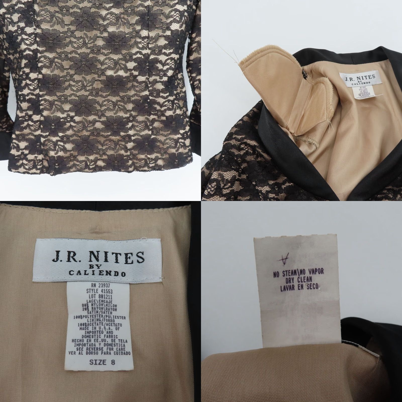 Vintage VINTAGE JR Nites by Caliendo Blazer Women 8 Floral Lace Satin Button Formal Coat Black Fall Spring Summer Winter Size M / US 6-8 / IT 42-44 - 8 Thumbnail