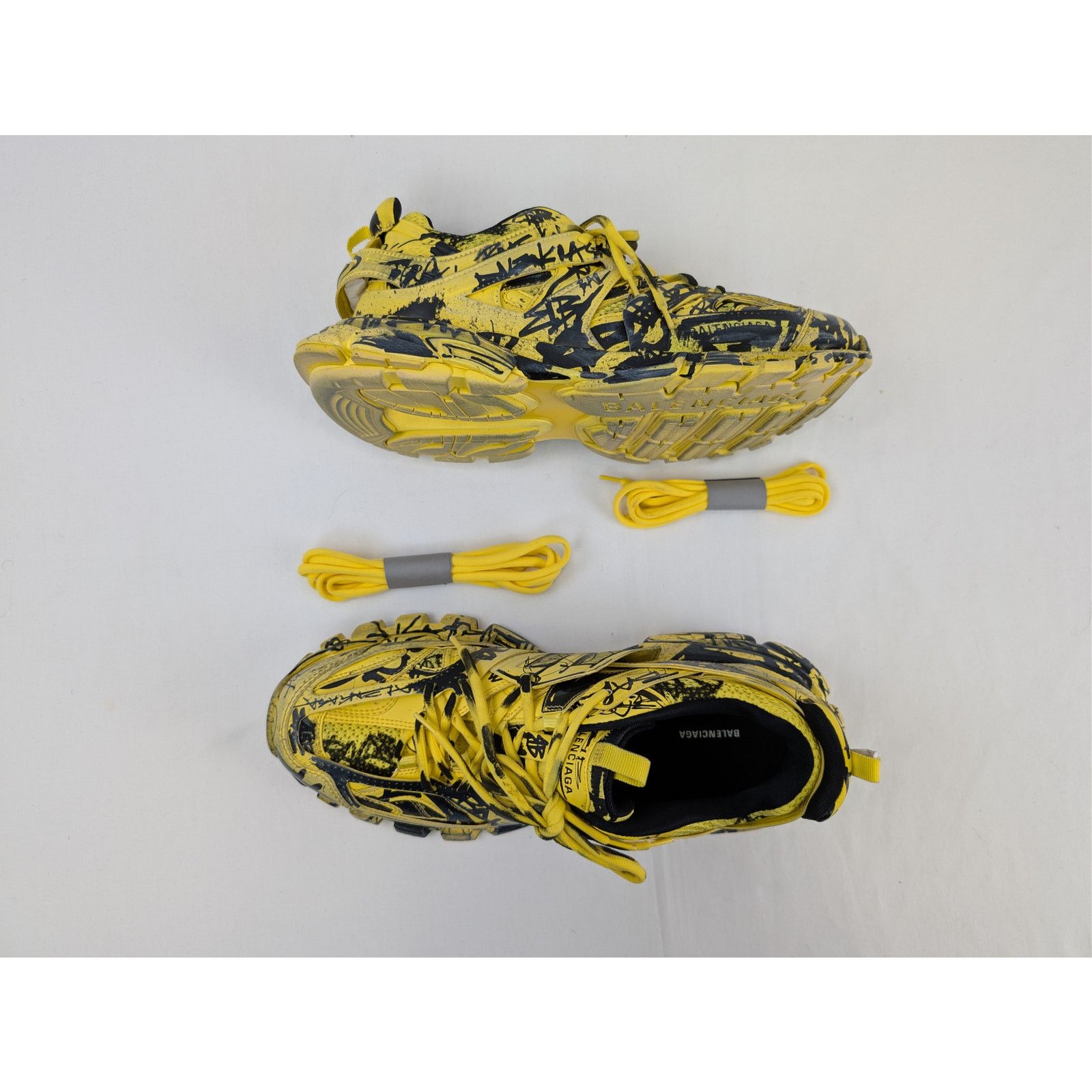 Balenciaga o1rshd1 Graffiti Dirty Track Texture Mesh Sneakers in Yellow Size US 12 / EU 45 - 1 Thumbnail
