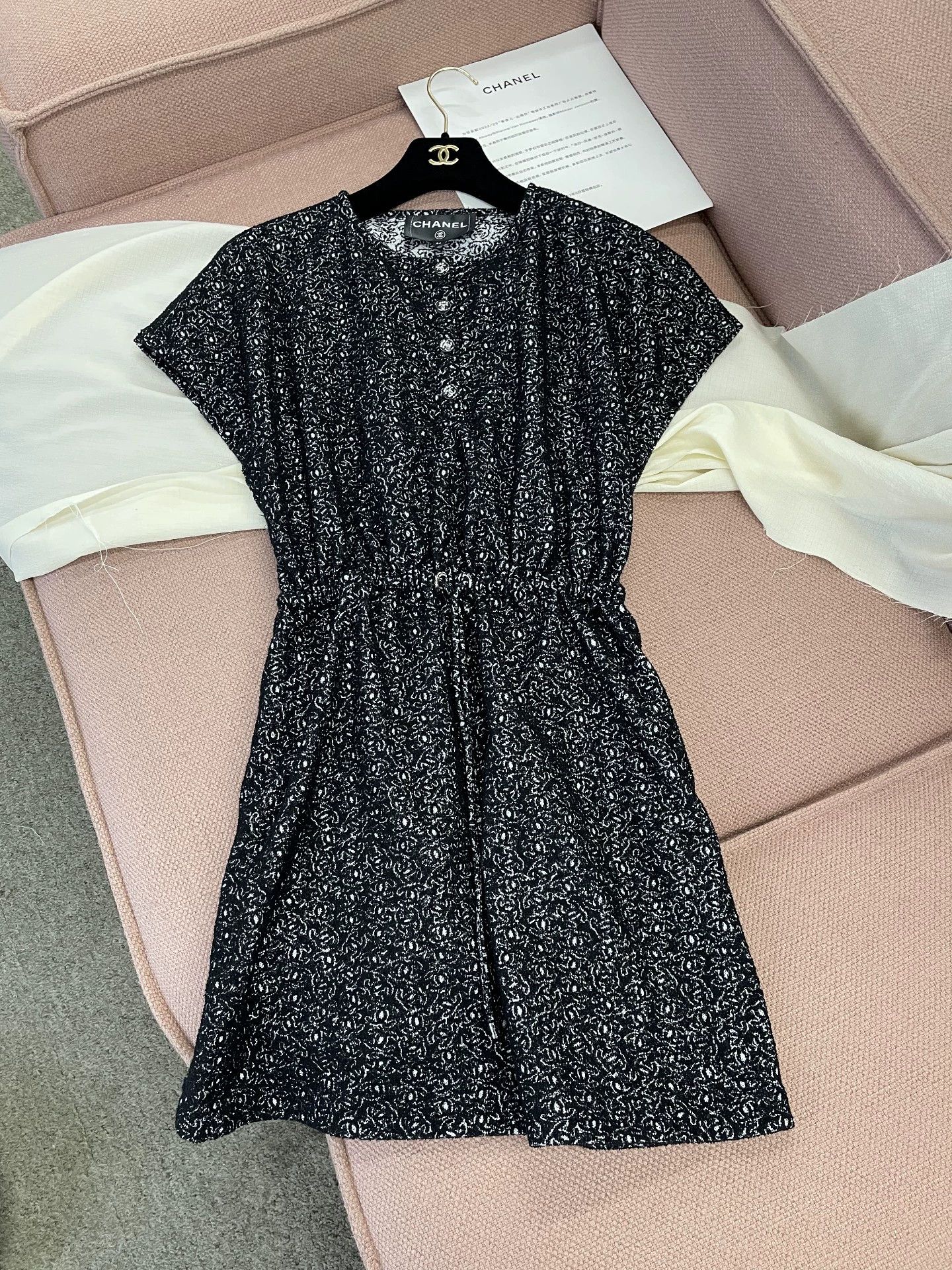 Chanel Chanel Black Logo Print Drawstring Dress - dmc Size US 34 / EU 50 - 1 Thumbnail
