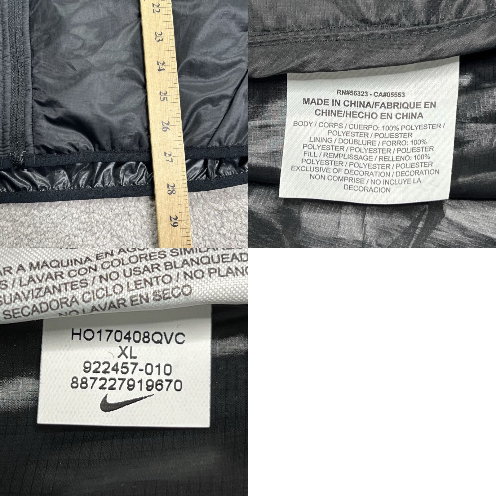 Nike Nike Running Vest Men's XL Polyfill Light 922457-010 Black Full Zip Lightweight Size US XL / EU 56 / 4 - 9 Thumbnail
