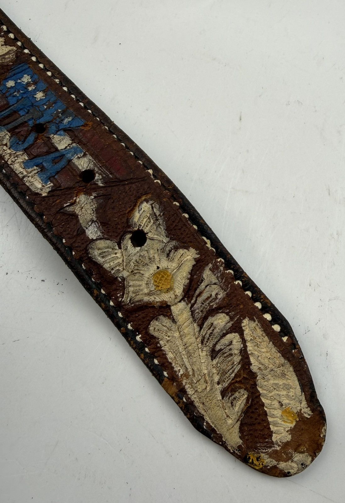 Japanese Brand vintage style distressed painted leather belt tc51 Size 38 - 10 Thumbnail