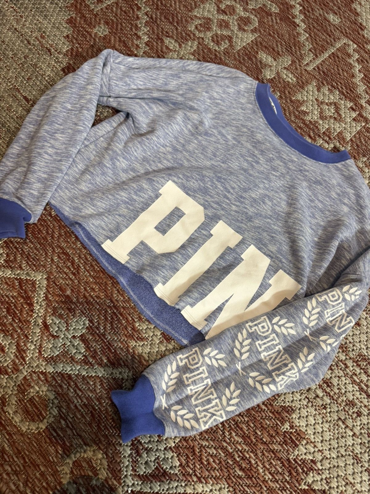 Pink Y2K VTG Victoria Secret Pink Crop Sweatshirt Sz XS Blue Size XS / US 0-2 / IT 36-38 - 1 Thumbnail