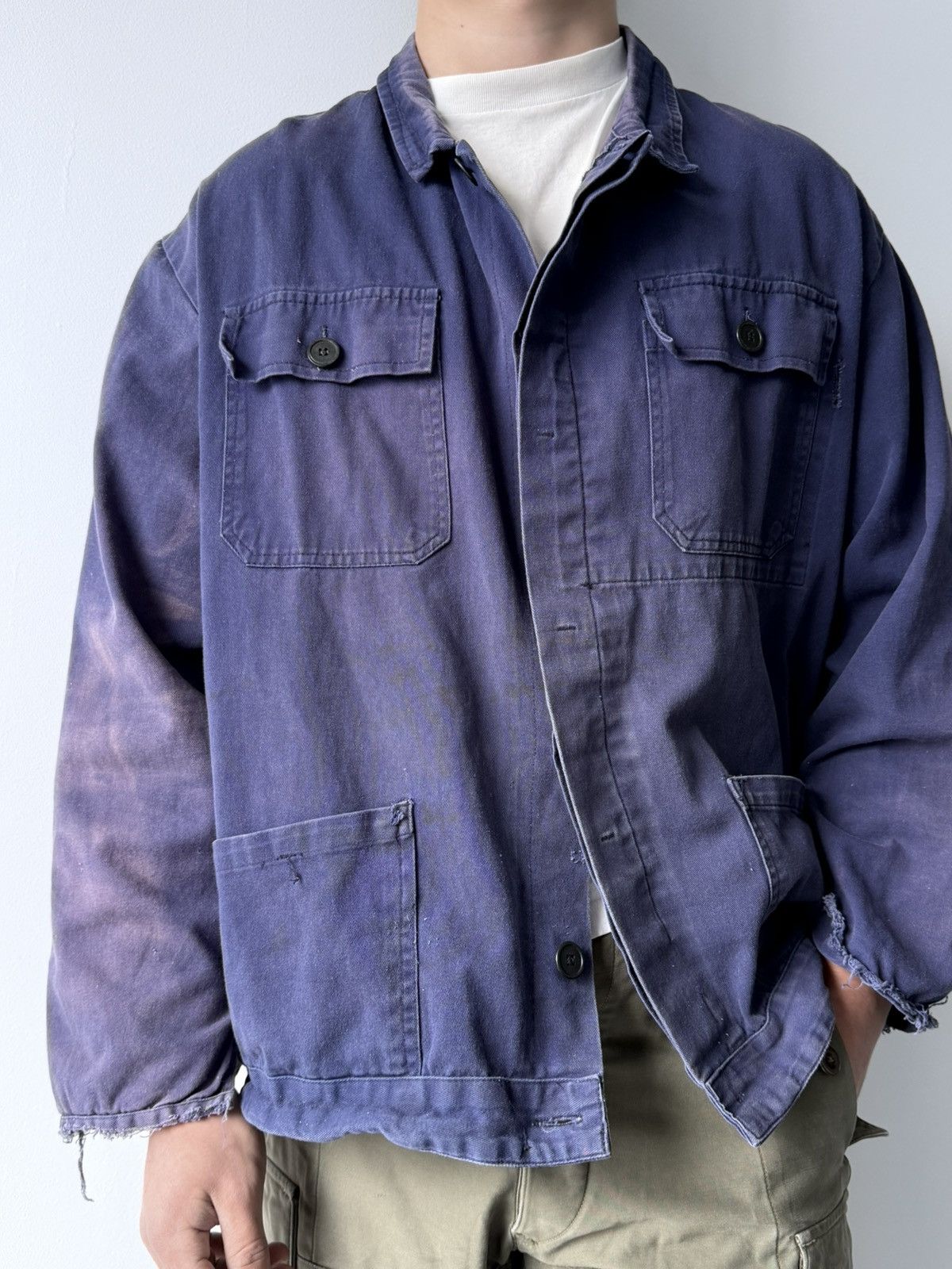 Le Laboureur Vintage 80s French Faded Trashed Snafor Chore Work Jacket Size US XL / EU 56 / 4 - 1 Thumbnail