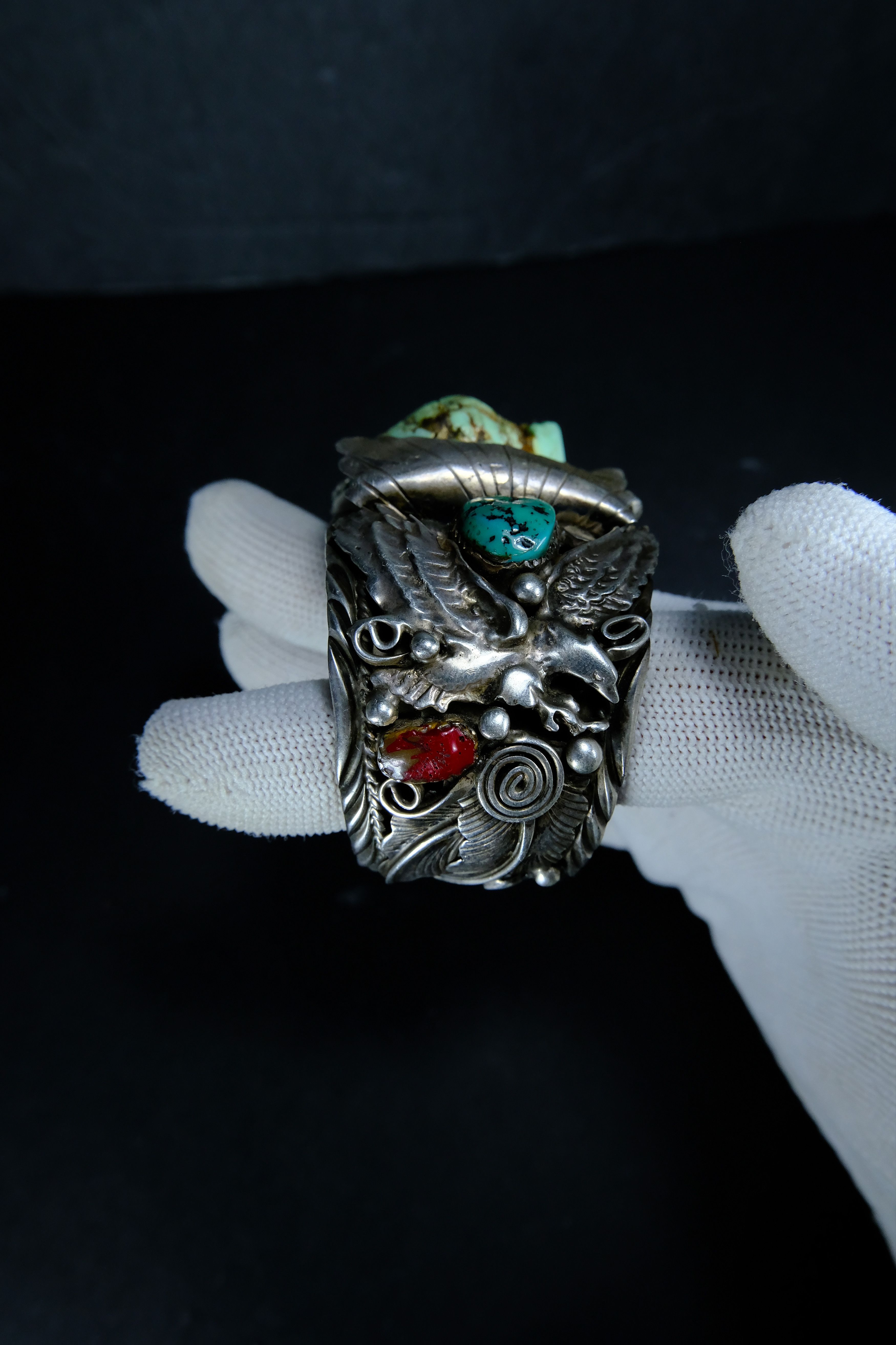 Vintage Turquoise Nugget Silver Bracelet Size ONE SIZE - 6 Thumbnail