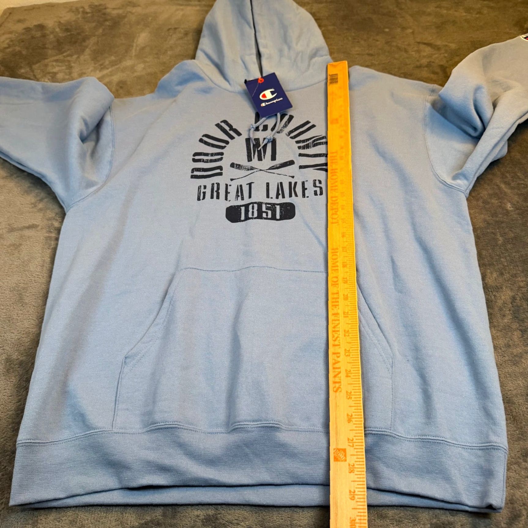 Champion Champion Hoodie Mens L Blue Graphic Print Hooded Pockets All Seasons Door County WI Great Lakes Nautical Souvenir Vintage: No Size US L / EU 52-54 / 3 - 7 Thumbnail