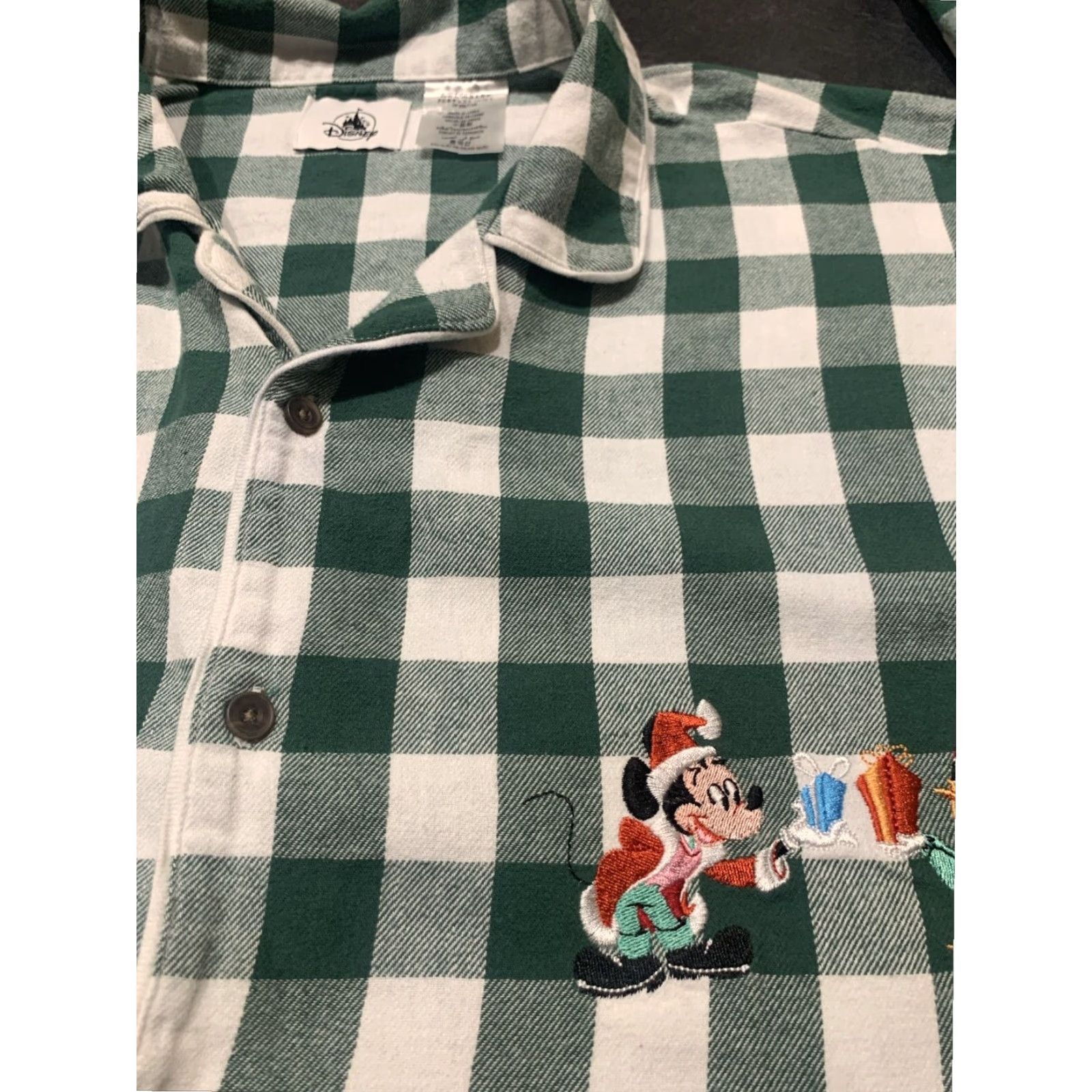 Disney Disney Mens XL Green Plaid Flannel Christmas Pajama Top Mickey Mouse Donald Duck Cartoon Character Size US XL / EU 56 / 4 - 5 Thumbnail