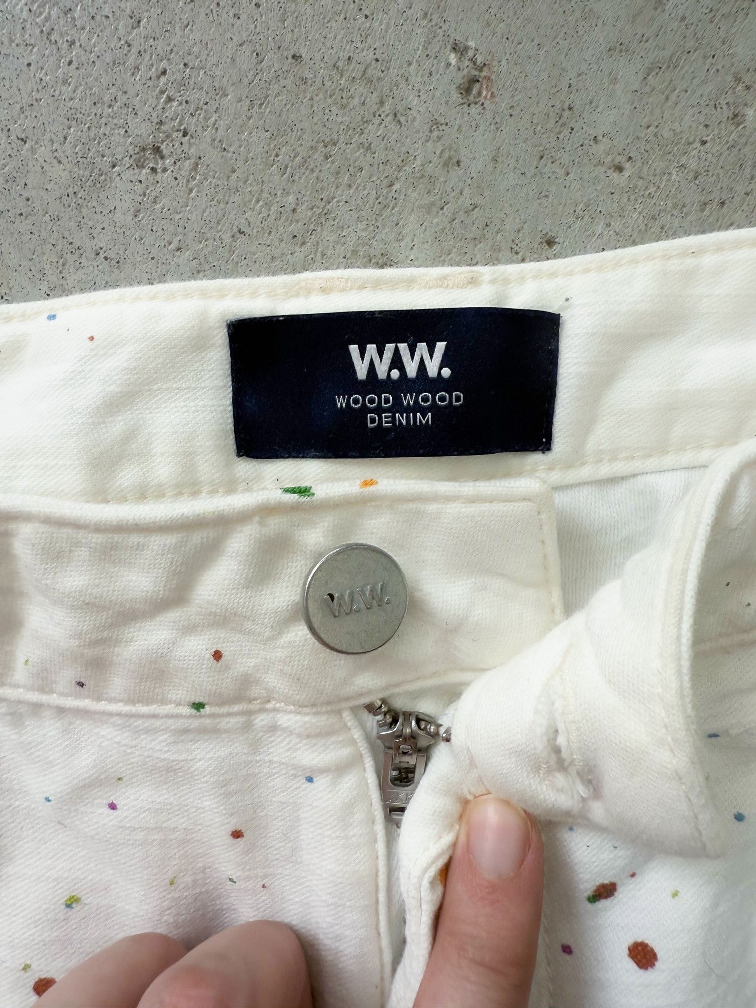 Wood Wood 14/170 Hand Painted Signed Wood Wood Hal Jeans Off White Size US 34 / EU 50 - 6 Thumbnail