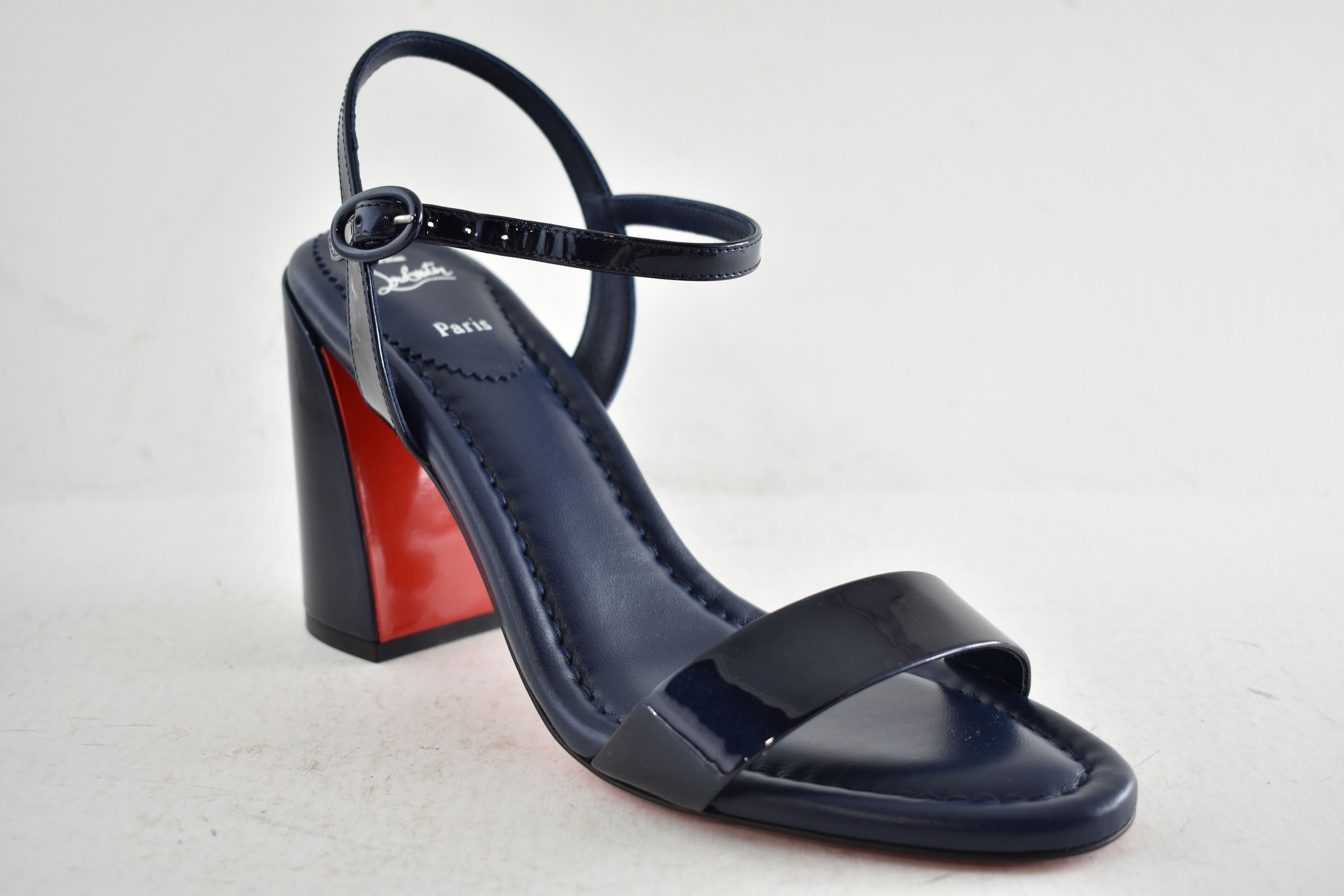 Christian Louboutin Miss Jane Sandal 85 Zaffiro Blue Ankle Strap Block Heel 40 Size US 10 / IT 40 - 6 Thumbnail