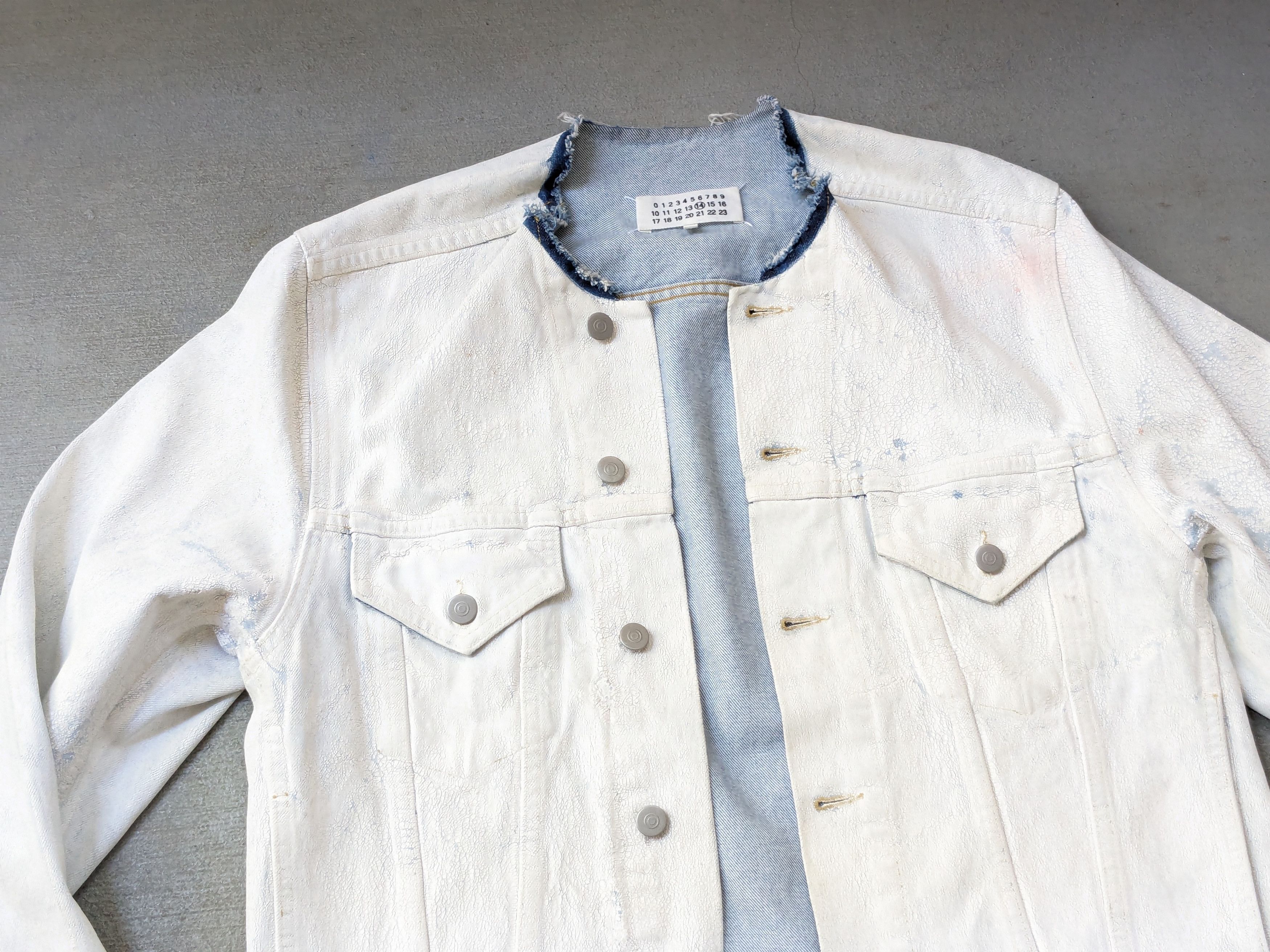 Maison Margiela Maison Margiela Denim Jacket White Paint Blue 46 Collarless Size US M / EU 48-50 / 2 - 2 Thumbnail