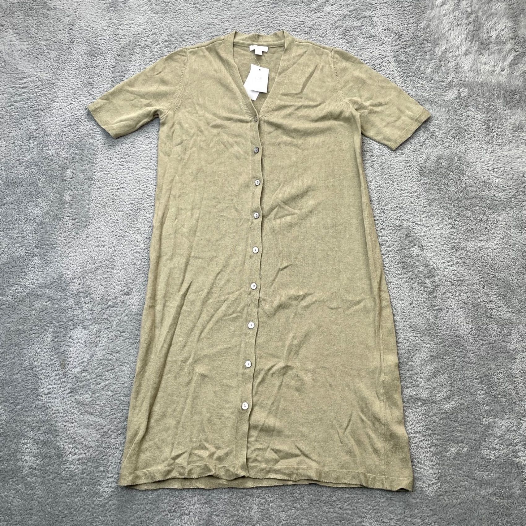 J. Jill J. Jill Dress Womens Petite XS Green Linen Blend V-Neck Button Front Midi Knit Swing Size XS / US 0-2 / IT 36-38 - 2 Thumbnail