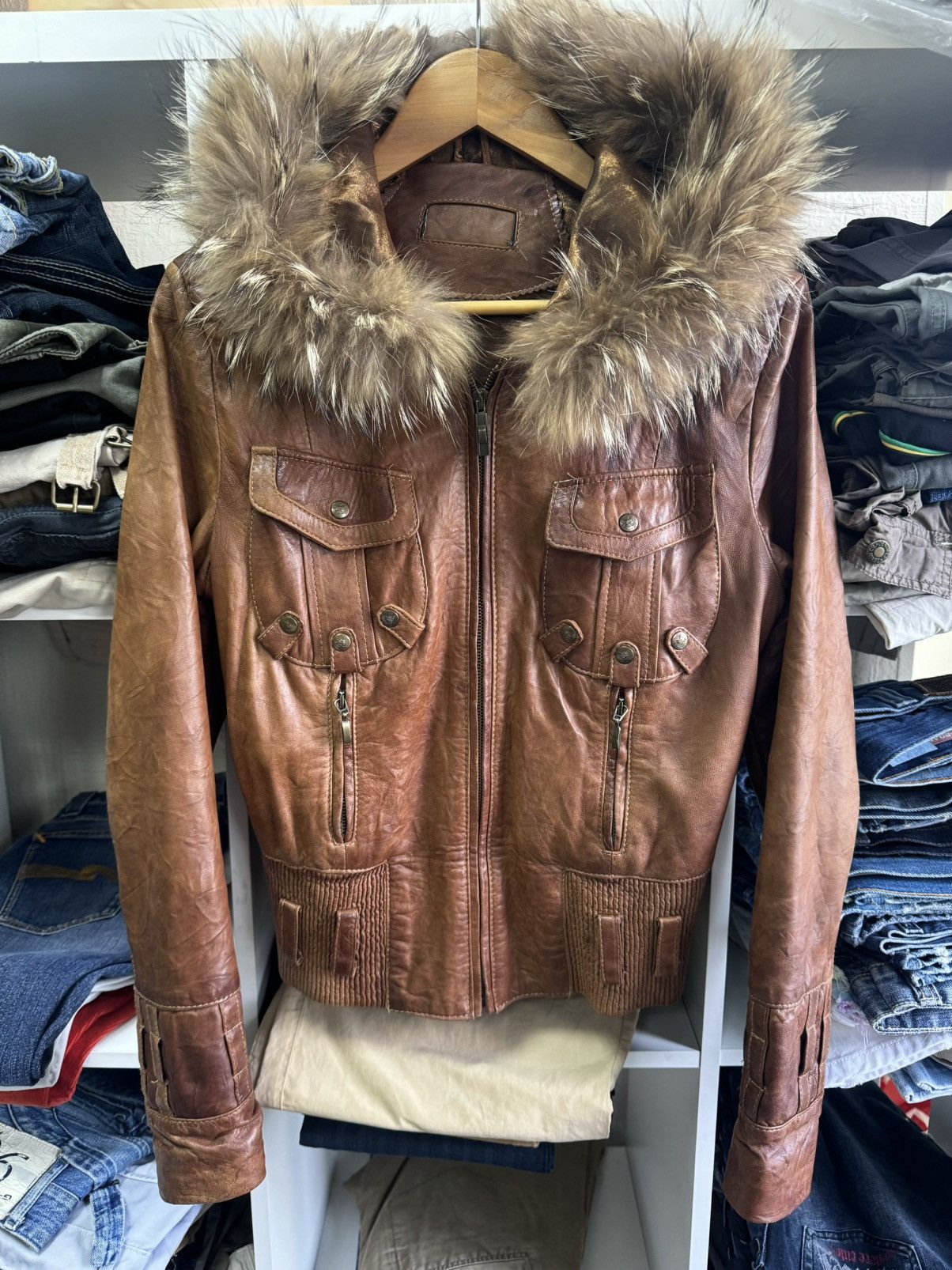 00s GLAD NEWS Leather Hoodie Fur Jacket archive goa