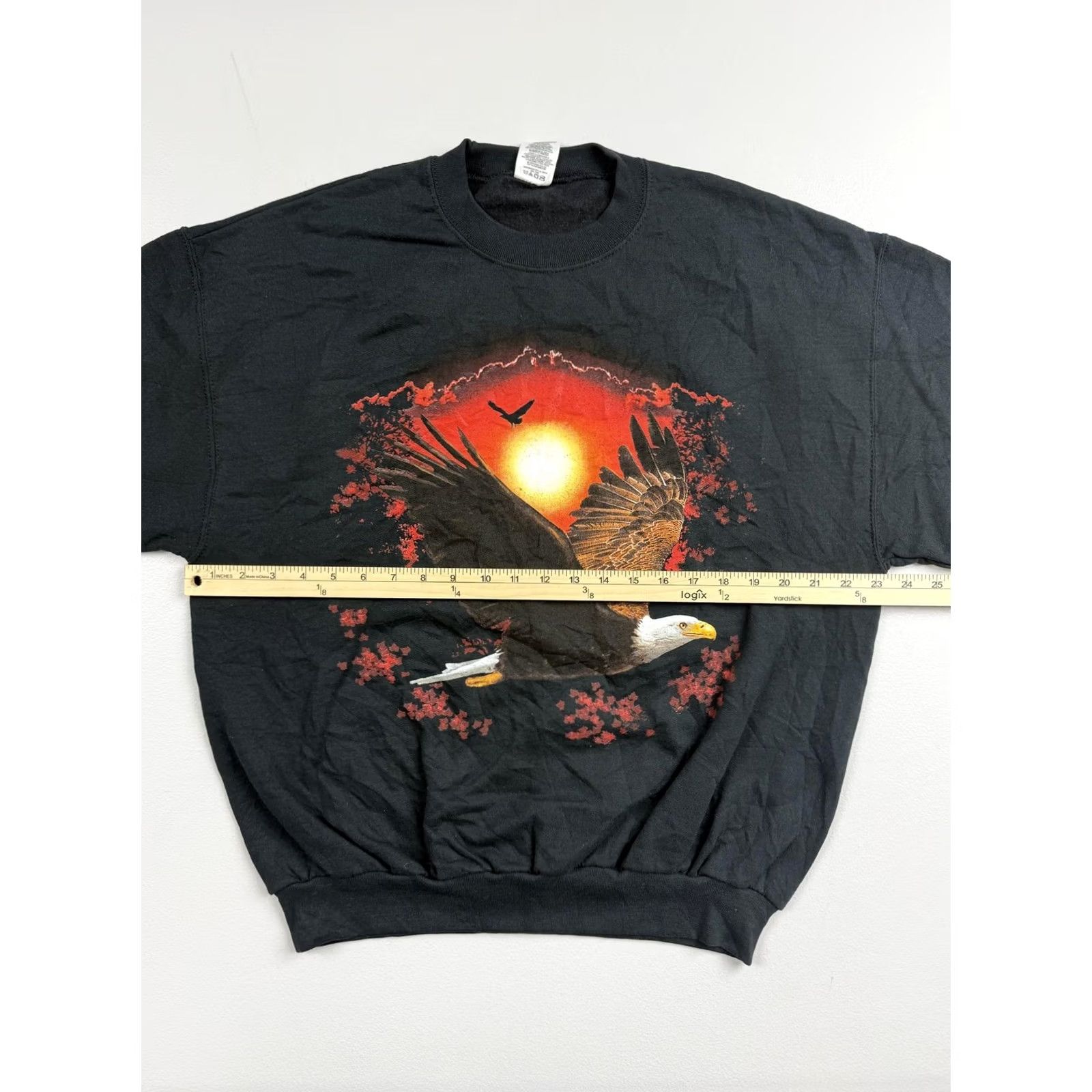 Jerzees Jerzees Sweatshirt Mens Large Black Fleece Crewneck Graphic Print Bald Eagle Sunset Winter Nature Animals Logo Regular Fit Front Chest Size US L / EU 52-54 / 3 - 5 Thumbnail