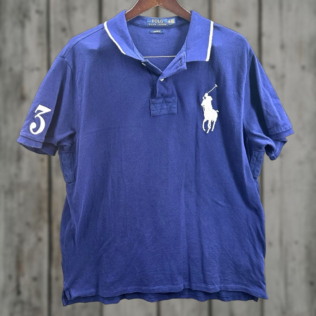 Polo Ralph Lauren Polo Ralph Lauren Polo Shirt Mens XXL Blue Big Pony #3 Rugby Short Sleeve Pique Size US XXL / EU 58 / 5 - 1 Thumbnail