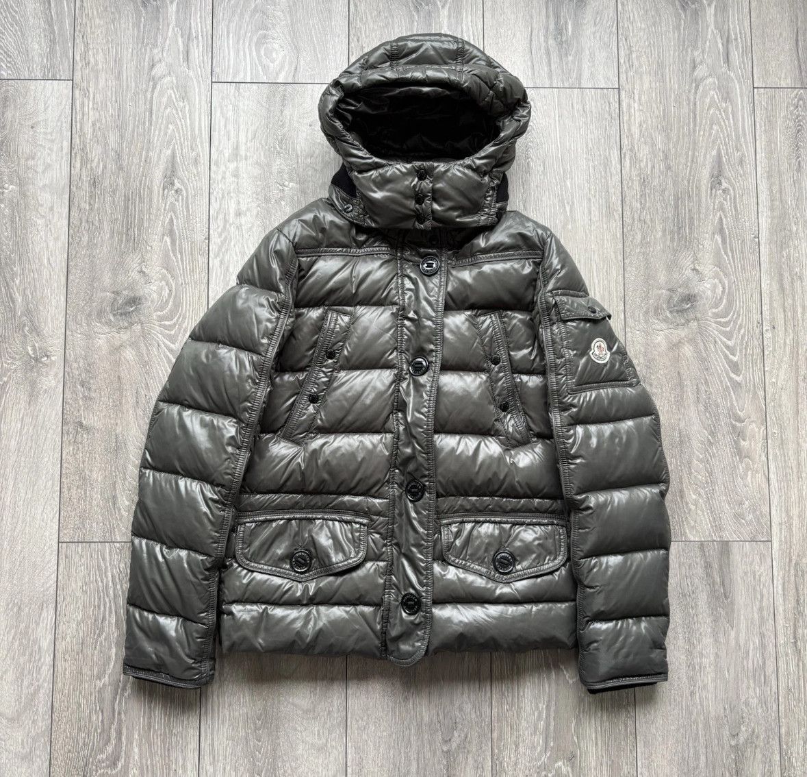MONCLER ABILENE サイズ0 ※要状態確認 Moncler Grey Abilene Hooded Down Puffer Jacket Size 1/S-M