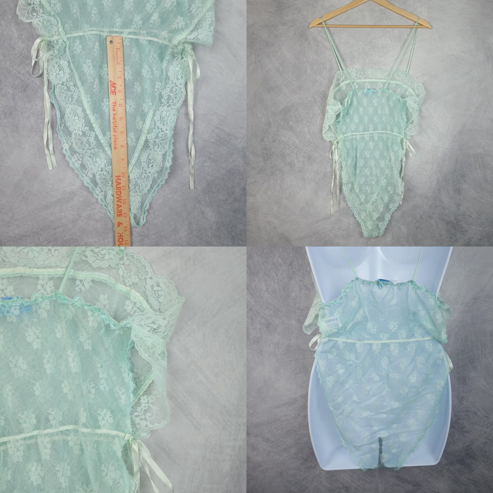 Vintage VINTAGE Lorraine Teddy Womens L Large Mint Green Lace Sheer Nylon 90s One Piece Bodysuit Size ONE SIZE - 10 Thumbnail